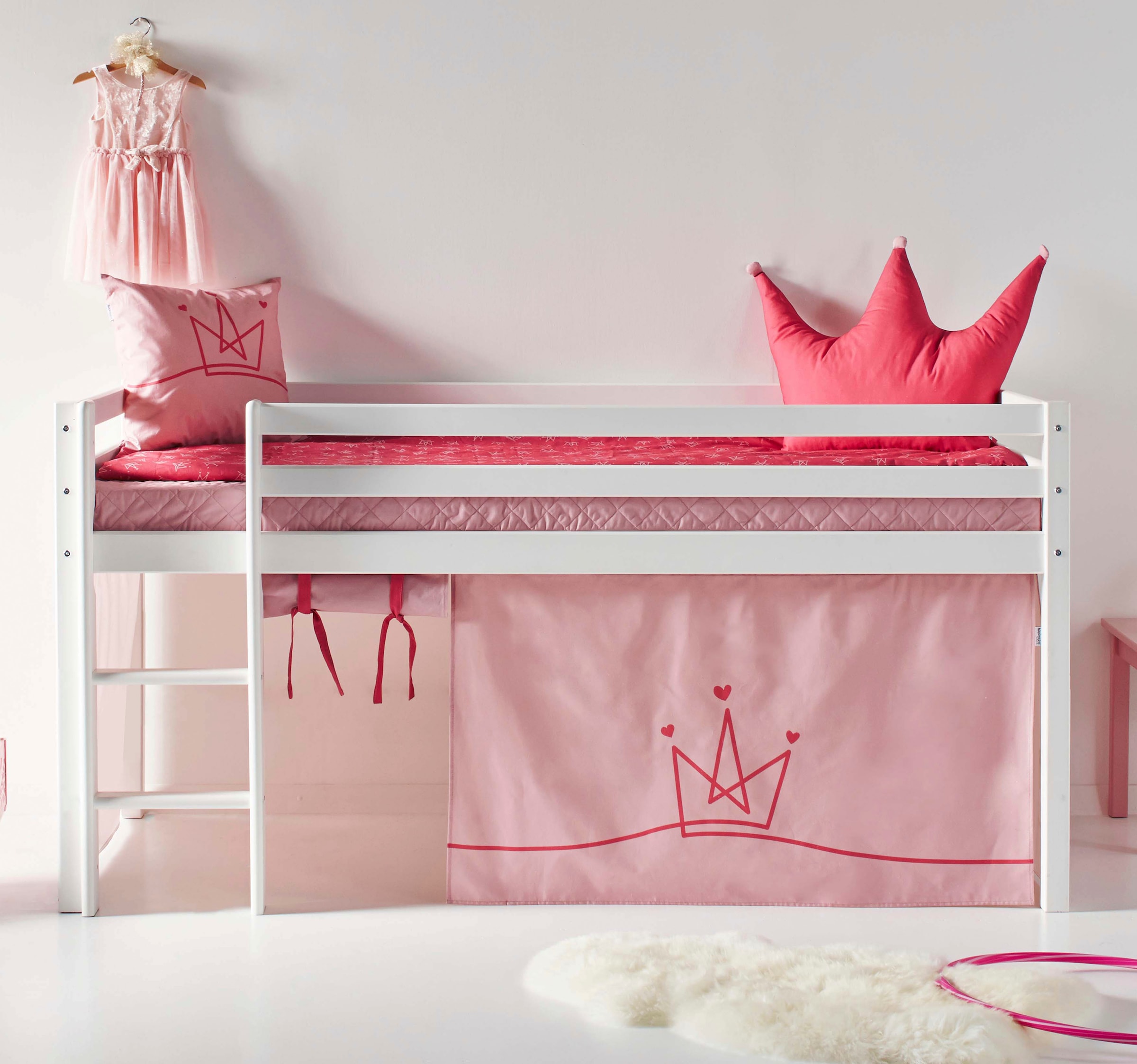 Hoppekids Hochbett »ECO Dream, Kinderbett, Spielbett, Halbhohes Bett aus Massivholz«, inkl. Vorhang-Set Creator, Bettgrösse & Matratze wählbar