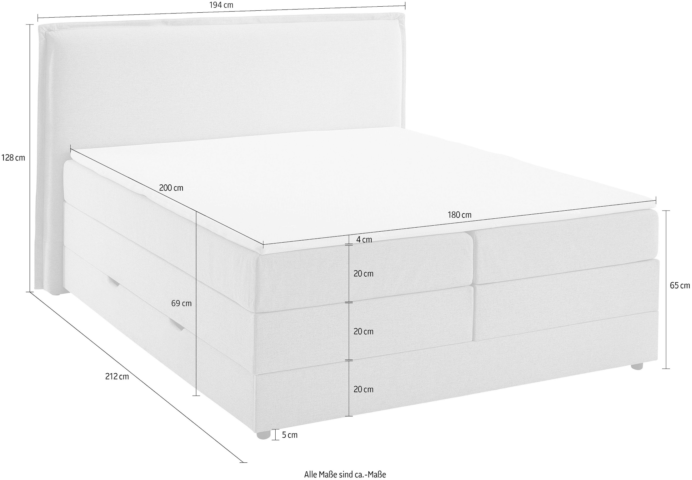 meise.möbel Lit de boxe »Columbia mit extra grossem Bettkasten« erhältlich in 180x200cm