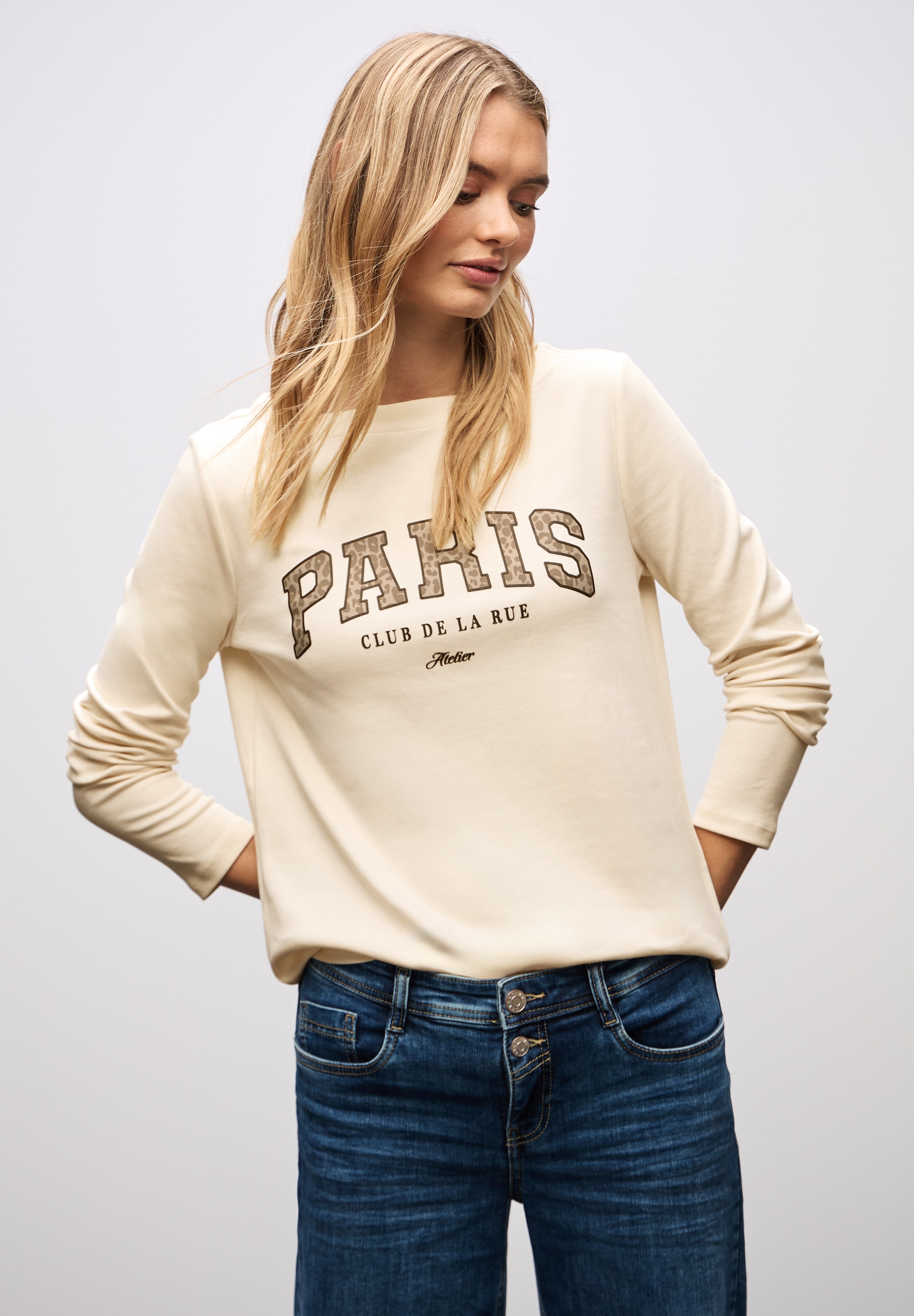 STREET ONE T-shirt à manches longues mit Print, Wording Print im Leo-Look