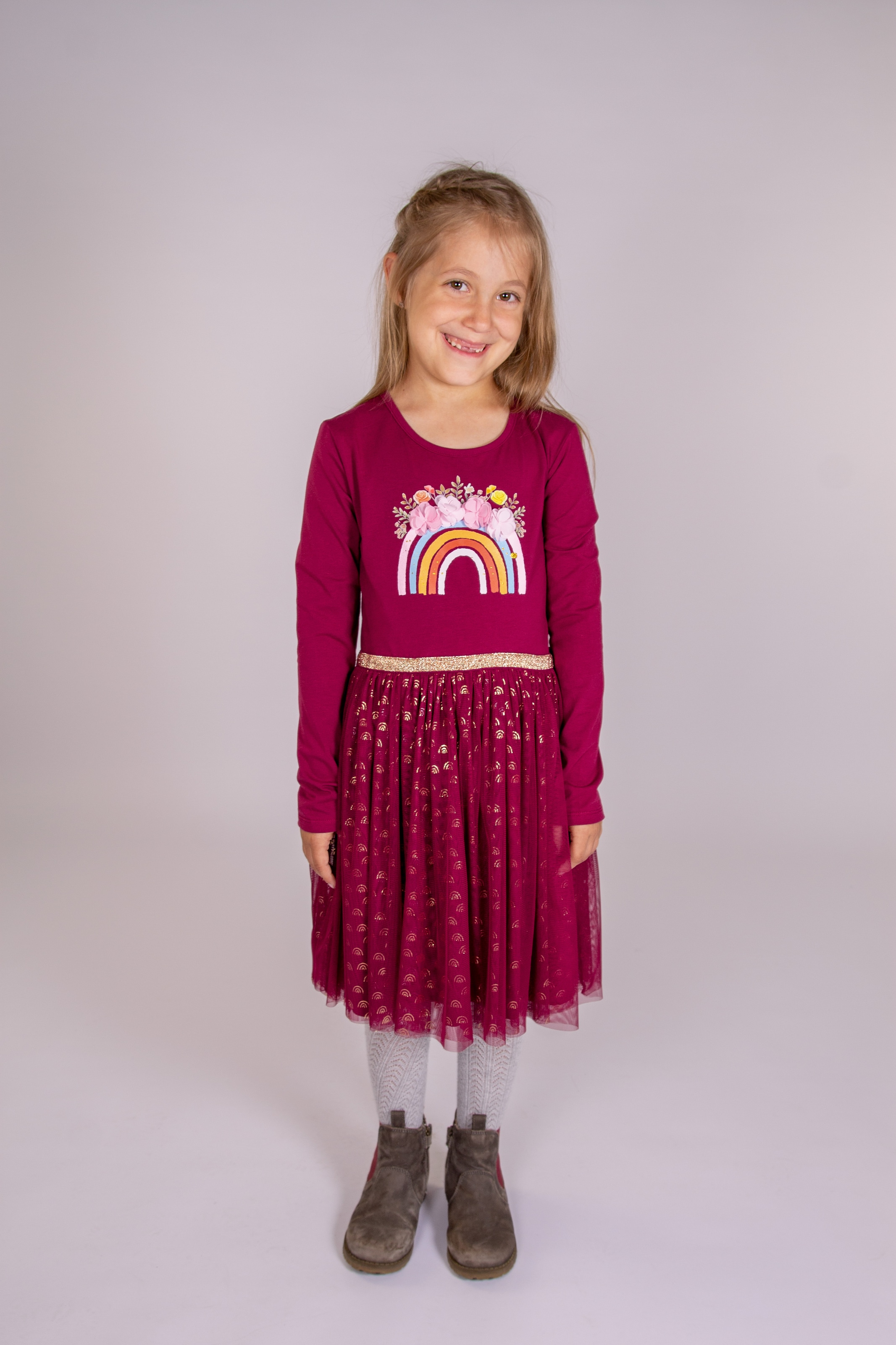 Image of happy girls Jerseykleid mit Tüllrock und hochwertiger Blütenapplikation auf dem Frontmotiv