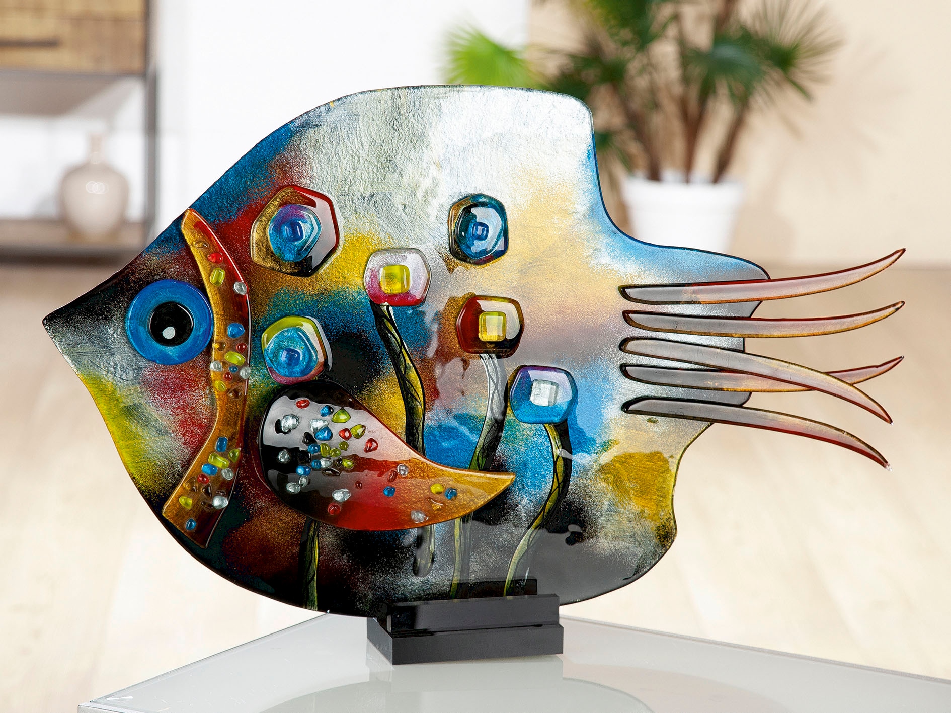 GILDE GLAS art Glas »Skulptur Flowers«, Dekofigur Fisch Fresh bunt, maintenant