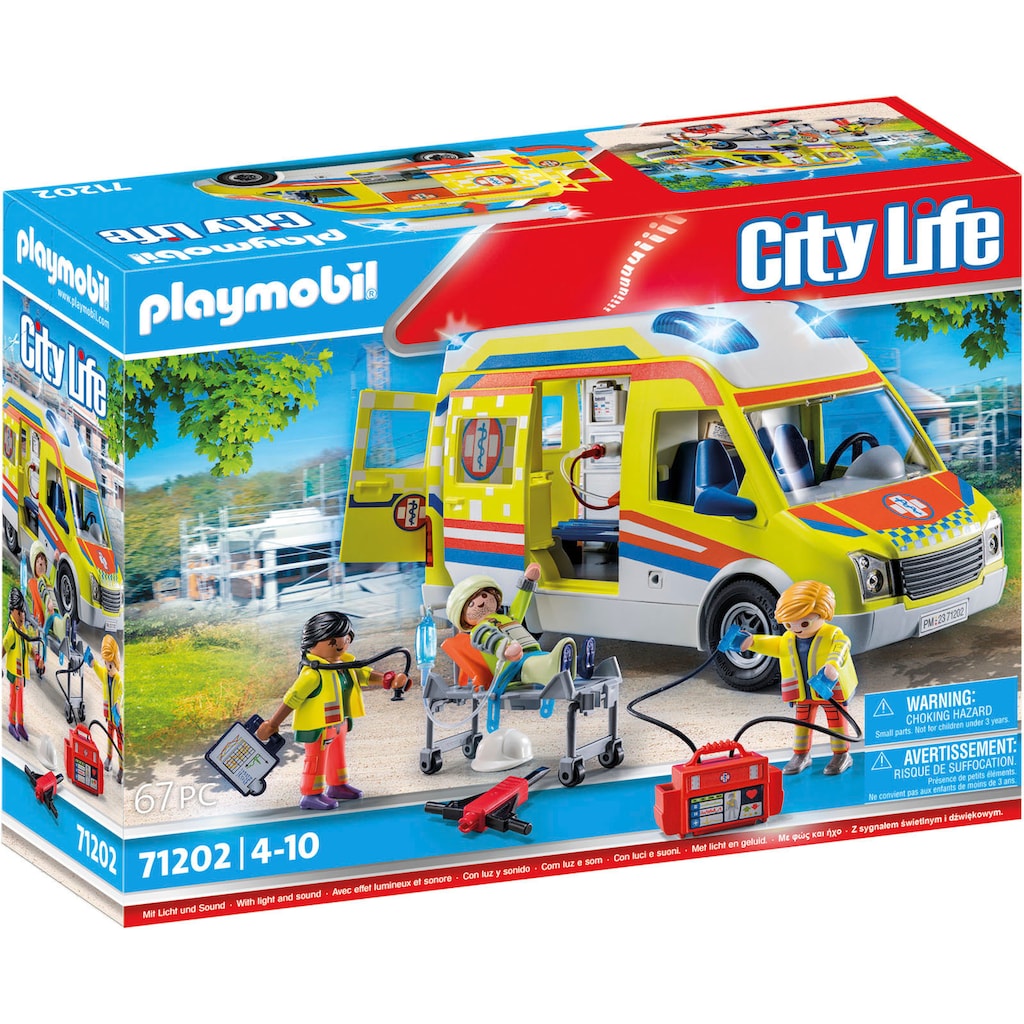 Playmobil® Konstruktions-Spielset »Rettungswagen mit Licht und Sound (71202), City Life«