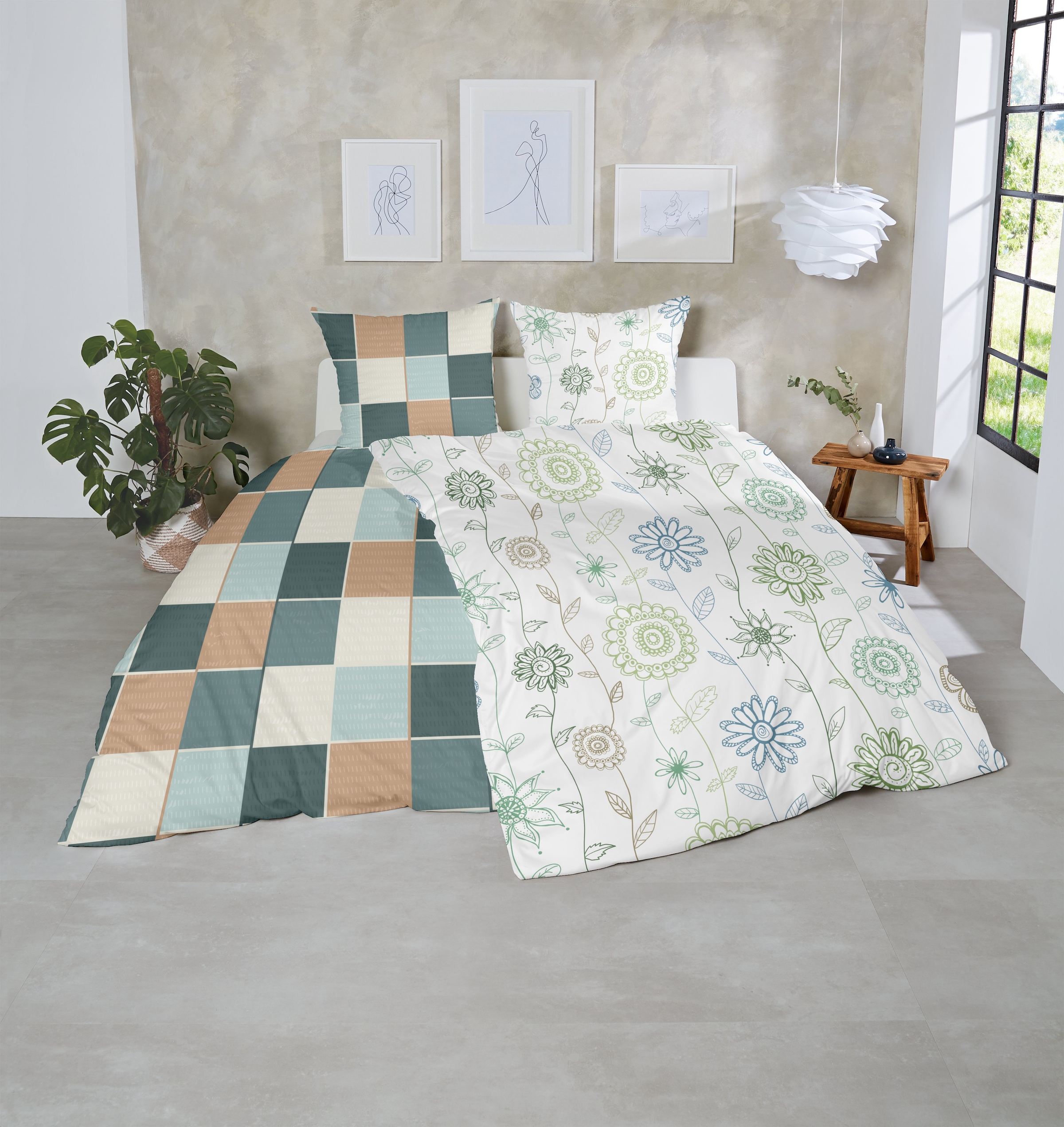 Primera Linge de lit »Feinbiber-Bettwäsche Frida« 2 cuis avec motif floral joyeux