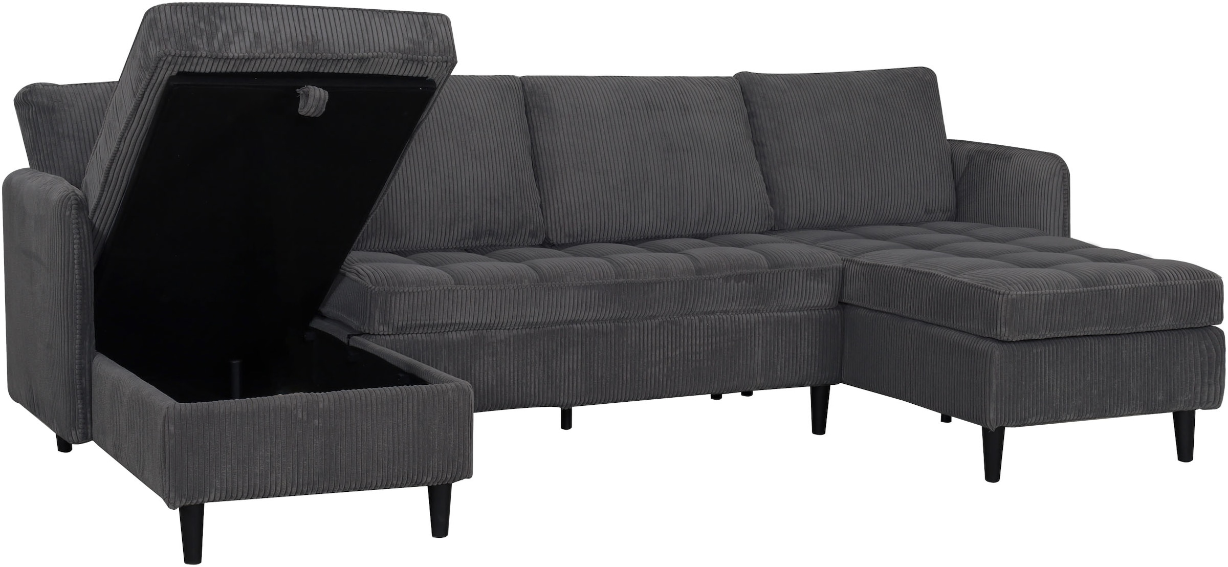 Dorel Home Paysage de salon »LINDHUS, U-Form, Breite 254 cm, verschiedene Stellvarianten, Modulsofa« Recamiere, Stauraum, Cord und Chenille-Bezug
