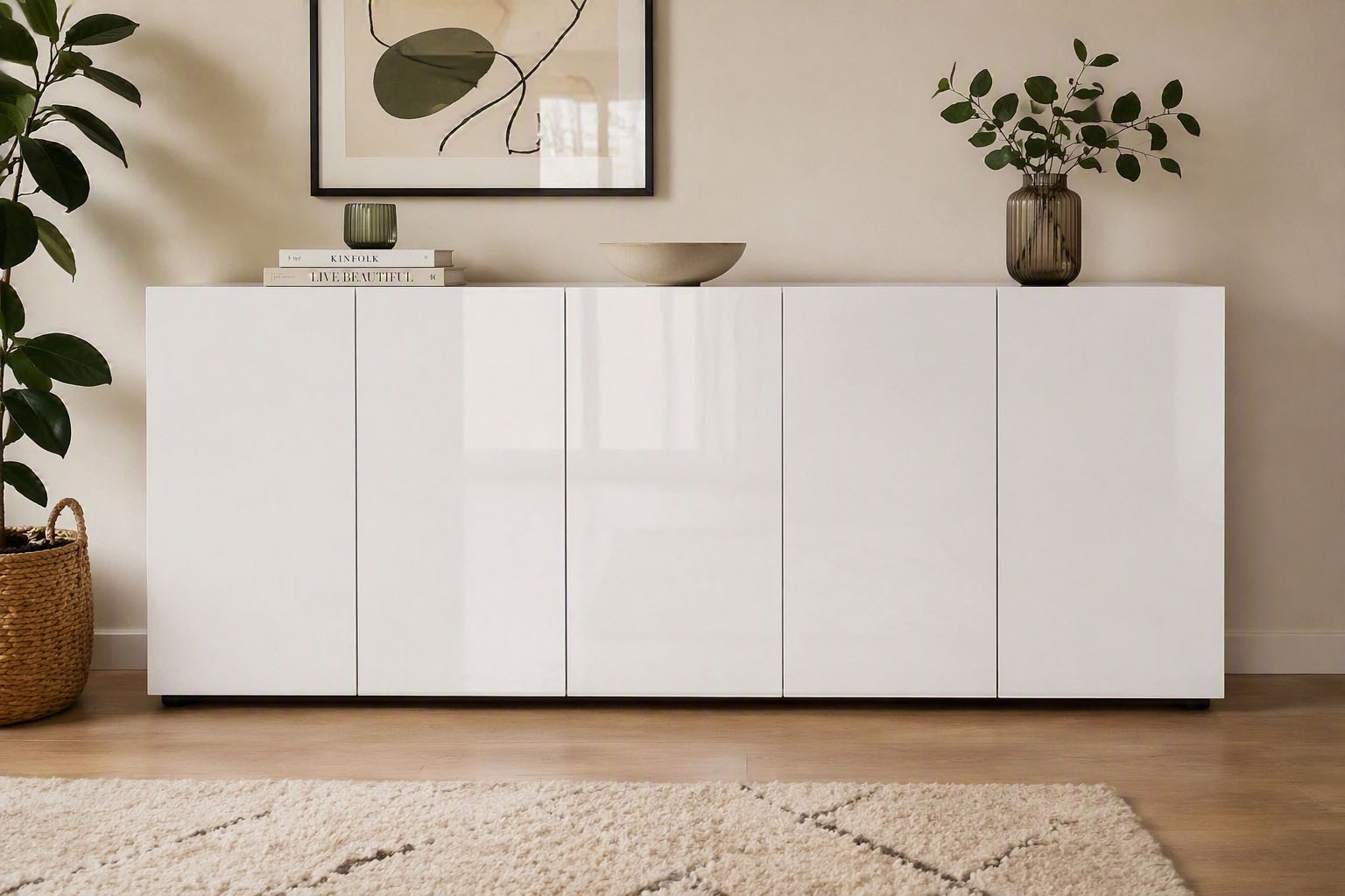 Image of Home affaire Sideboard "MISTER – Schrank, Kommode, 225 cm breit, 80 cm hoch, Made in Italy" komplett Hochglanz lackiert, 5 Türen, 6 Fächer