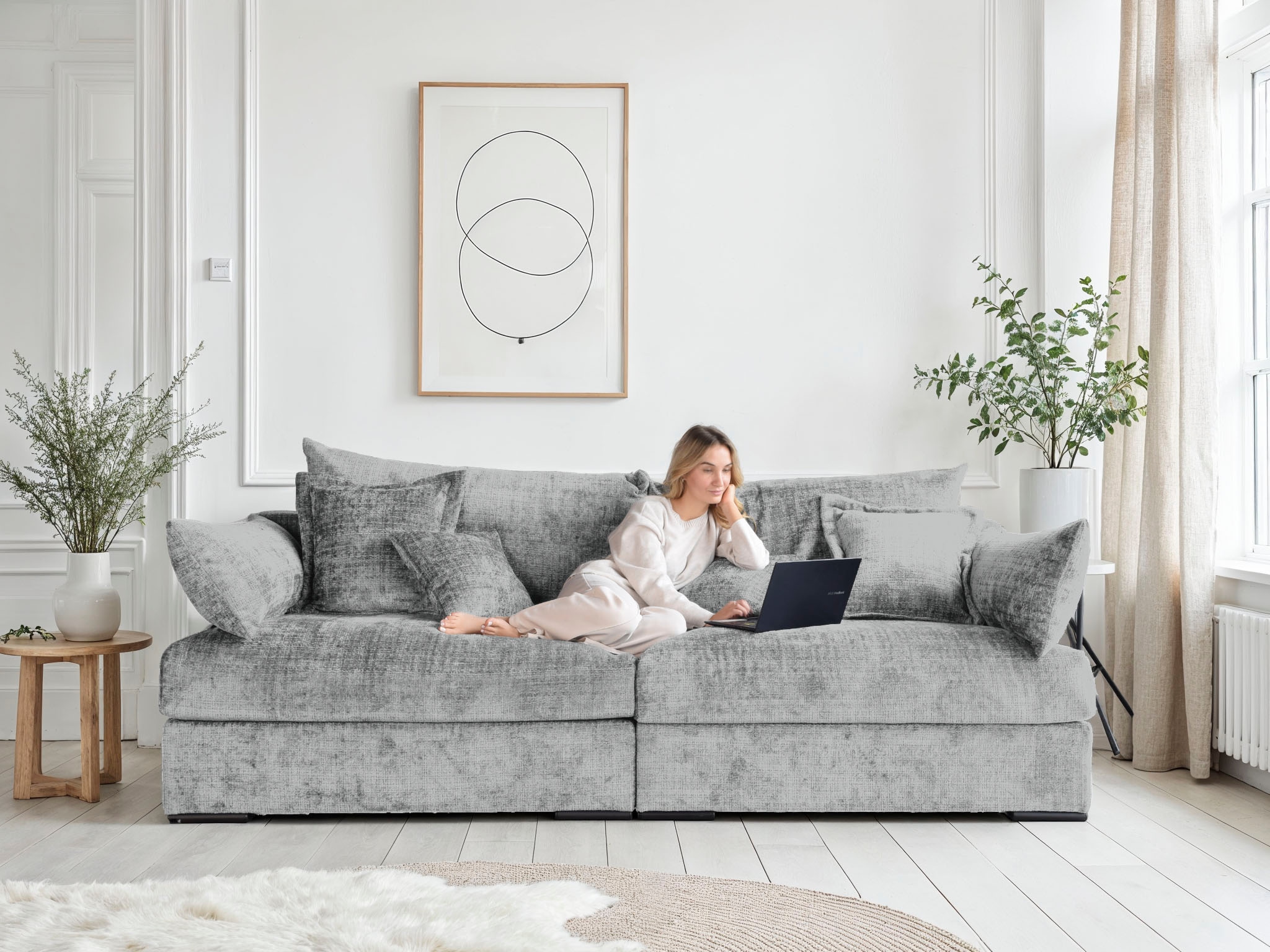 Home affaire Big-Sofa »Casa XL, B: 190 cm« 4 Zierkissen, Mega-Sofa, in Cord oder Chenille-Struktur, Federkern
