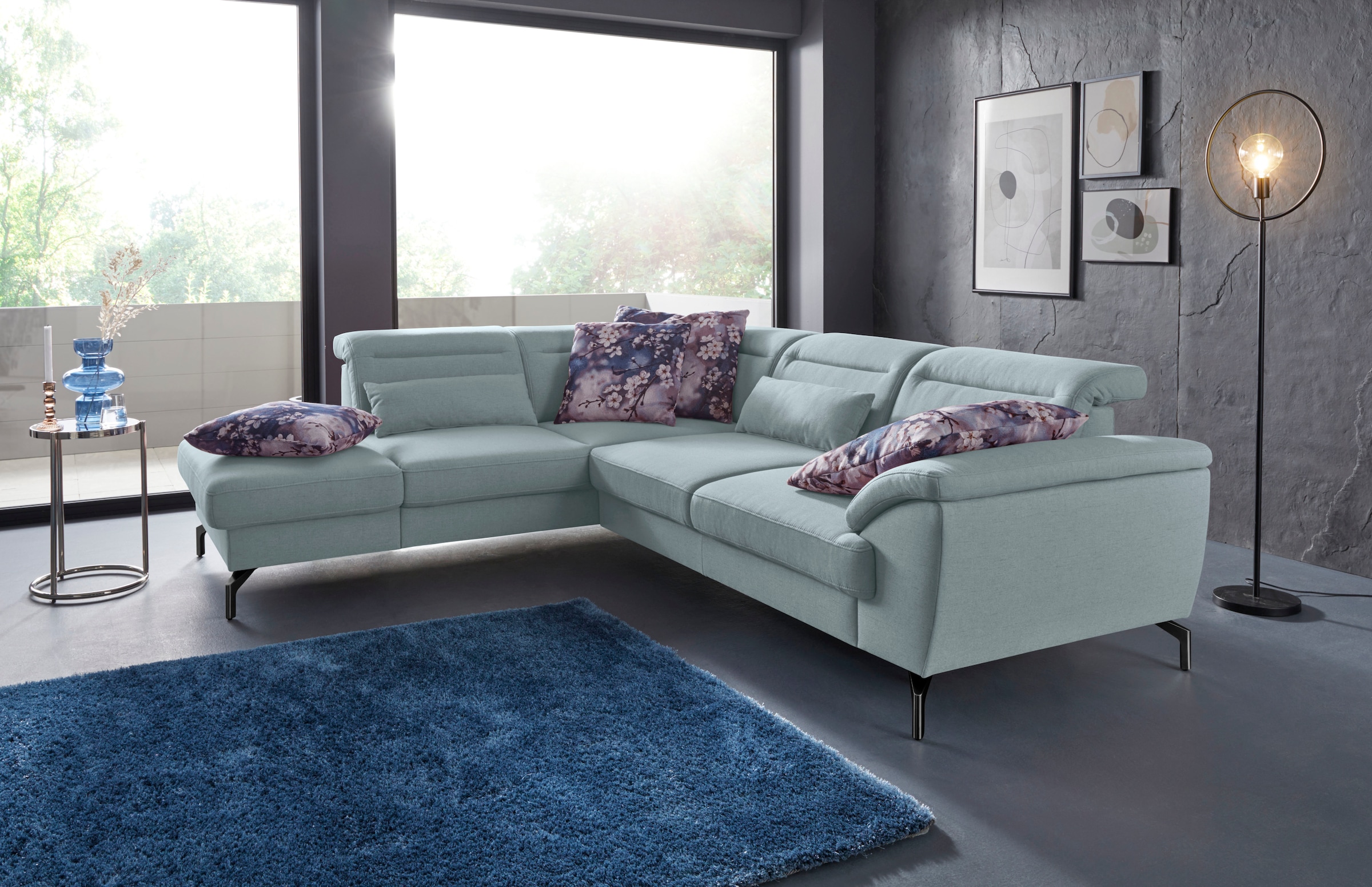 sit&more Ecksofa »Percy L-Form« 15 cm Fusshöhe, Sitztiefenverstellung, wahlweise in 2 Fussfarben