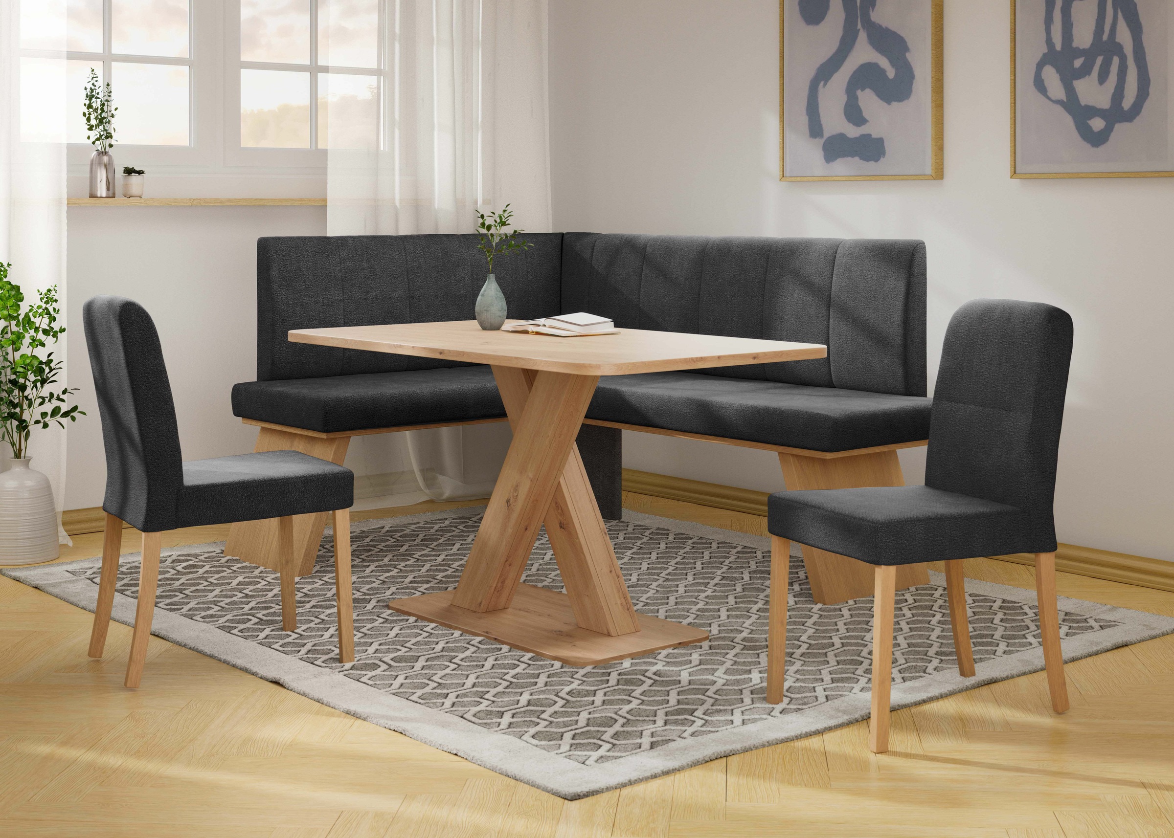 Home affaire Ensemble de bancs d'angle »Nina« Set, 4er, 4 cuis tlg. Sitzgruppe Esszimmer Stühle Tisch und Bank bequem gepolstert