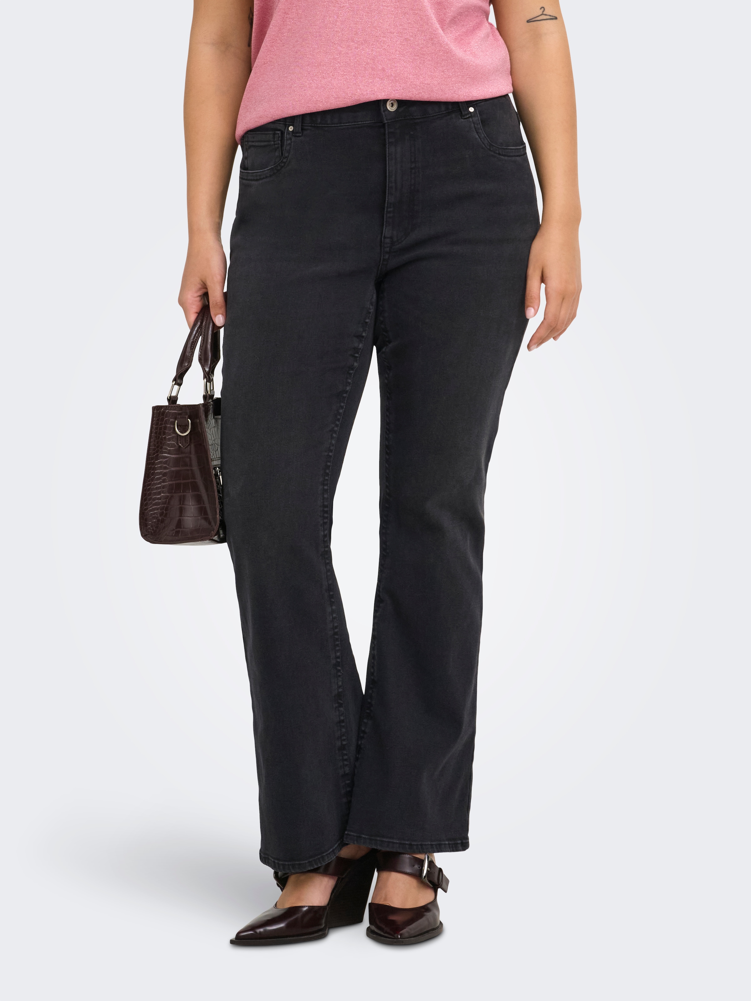 Image of ONLY CARMAKOMA Bootcut-Jeans "CARPHOEBE REG BACK POC FLA PIM342 NOOS" Baumwollmischung, Regular Waist