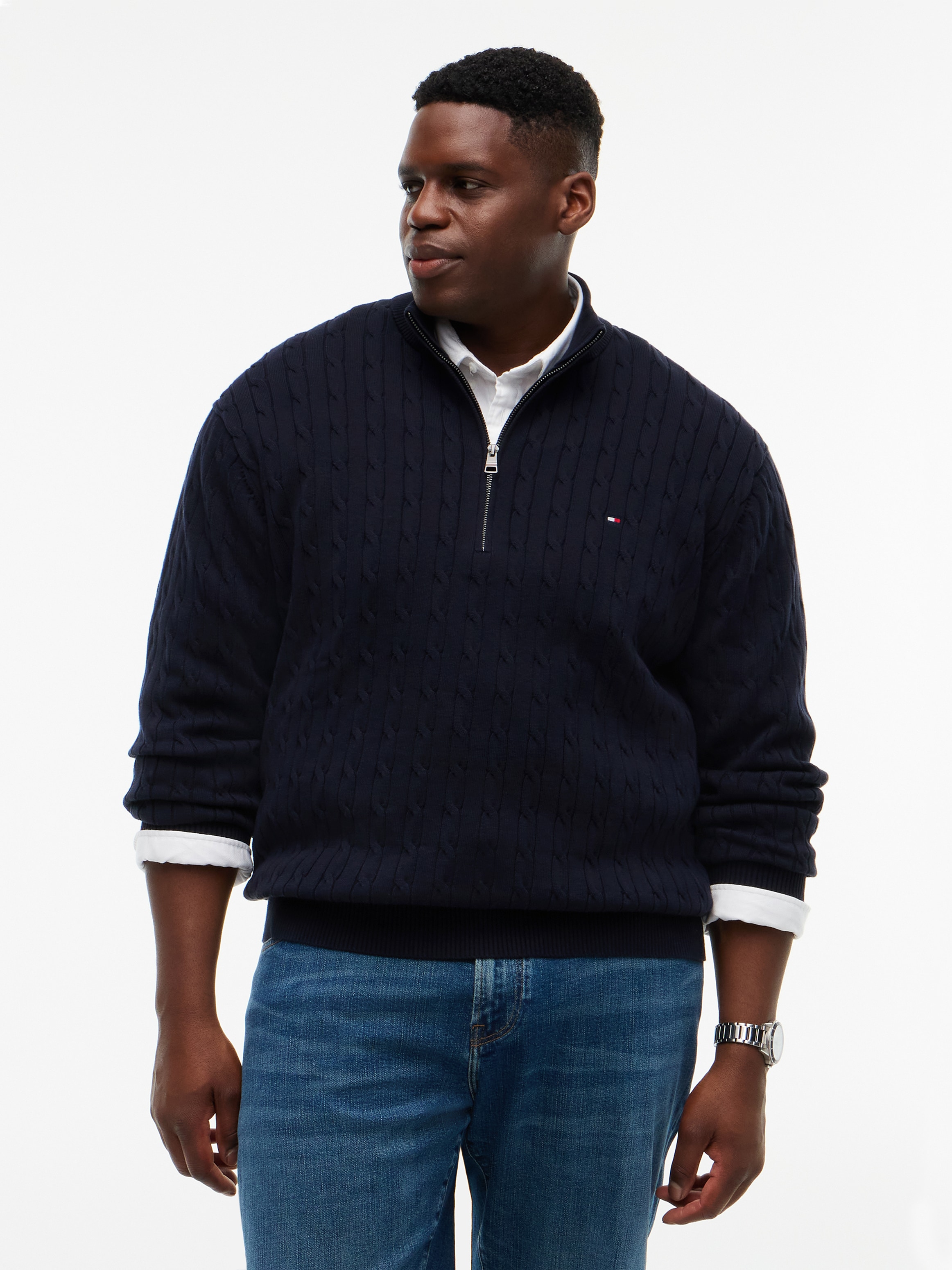 Image of Tommy Hilfiger Big & Tall Troyer "BT-CLASSIC COTOON CABLE ZIP MOCK" Grosse Grössen