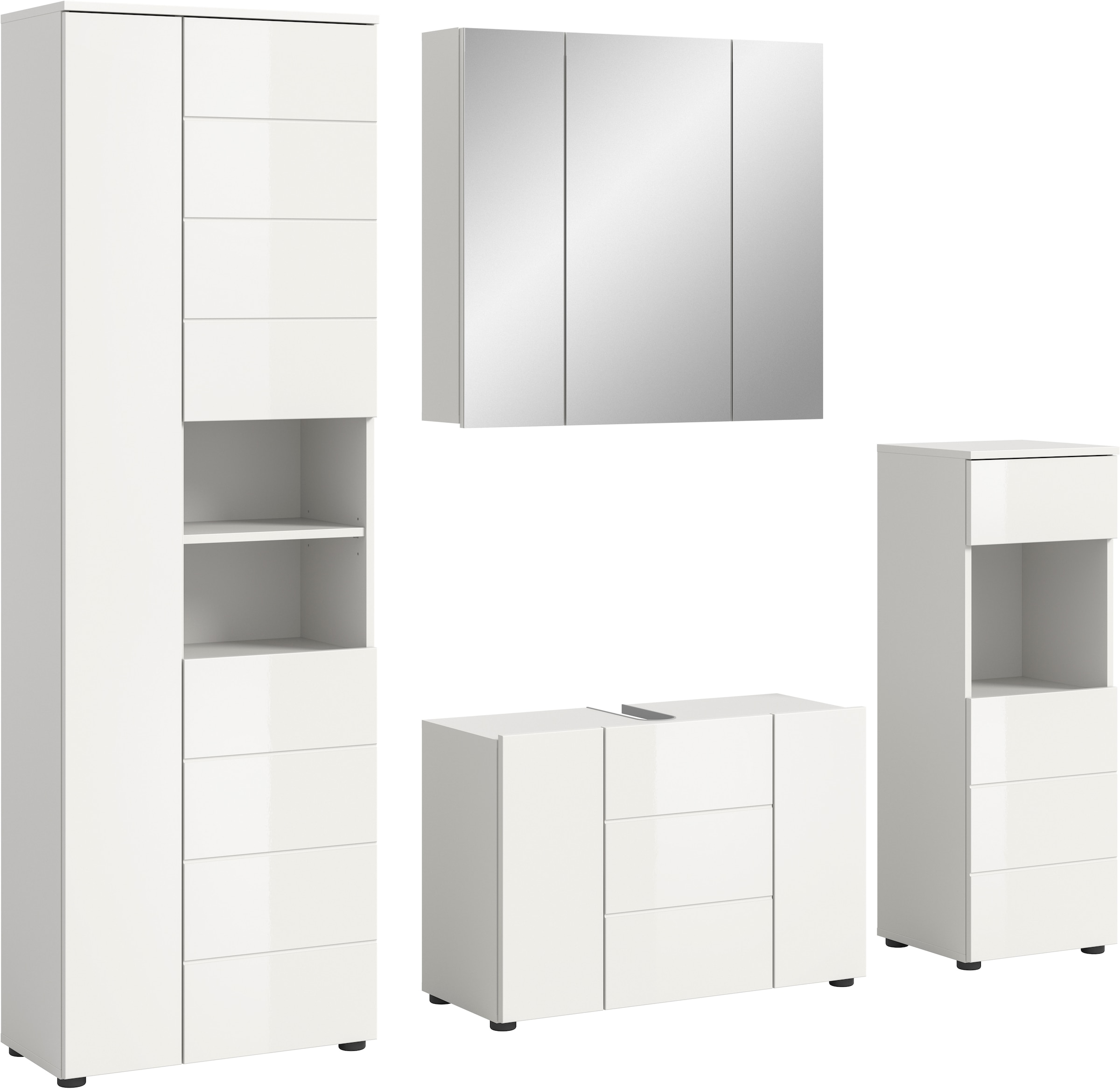 Image of welltime Badmöbel-Set "Biel, Höhe 190 cm, Hochschrank, Unterschrank, Spiegel, Standschrank" 4 Stk. tlg.