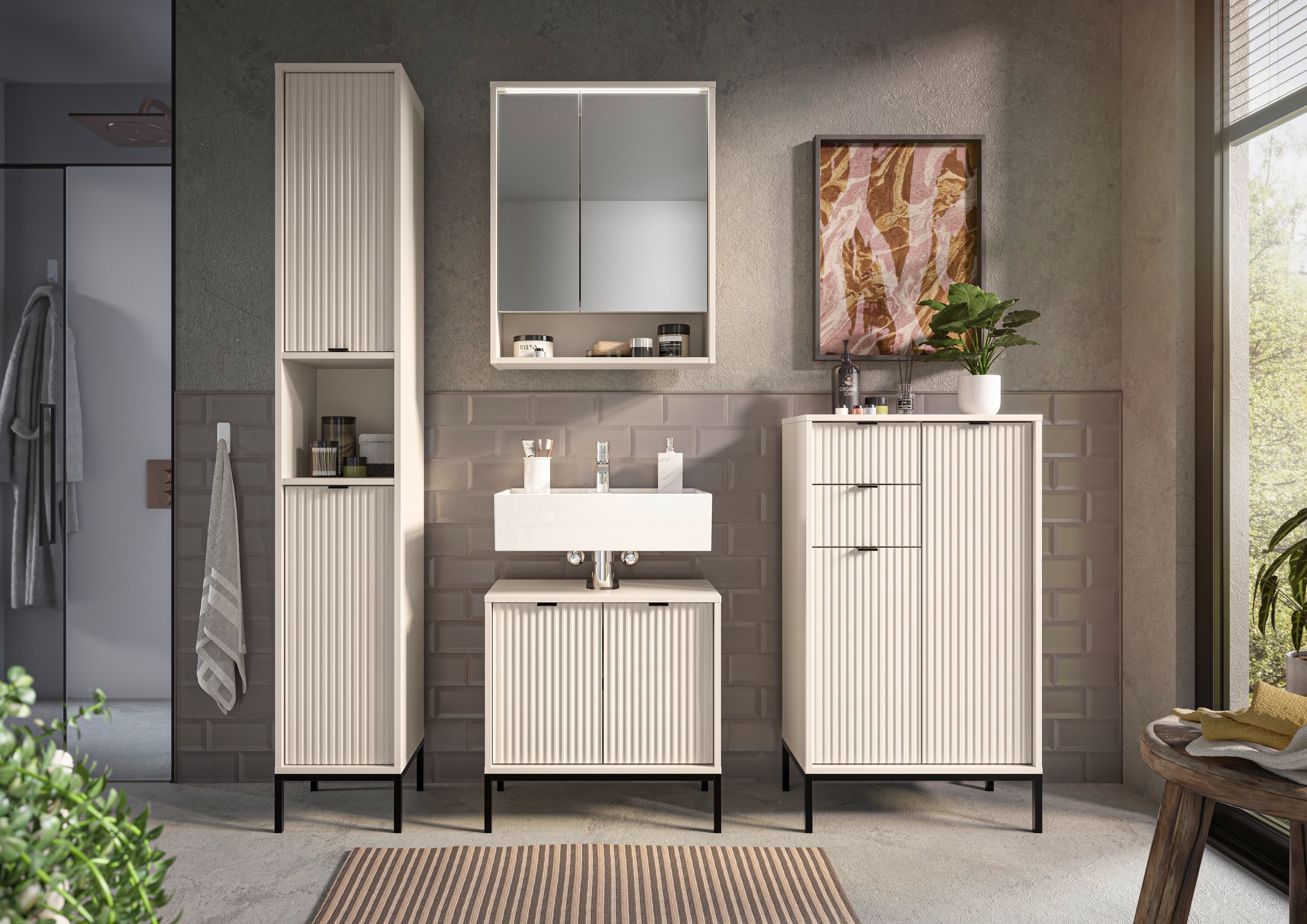 BASIC by Balculina »Lucera Midischrank, Badezimmerschrank BxHxT 60x106x32« 1 cuis tlg. largeur 60 cm, porte montable à gauche/droite