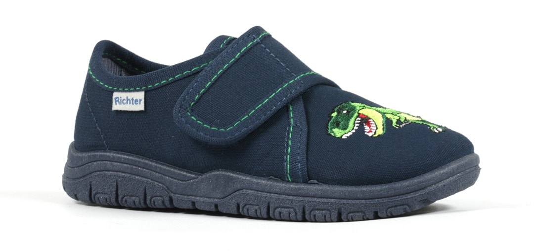 Image of Richter Hausschuh "MAILO" Klettschuh, Kindergarten Schuh mit Dino-Stickerei