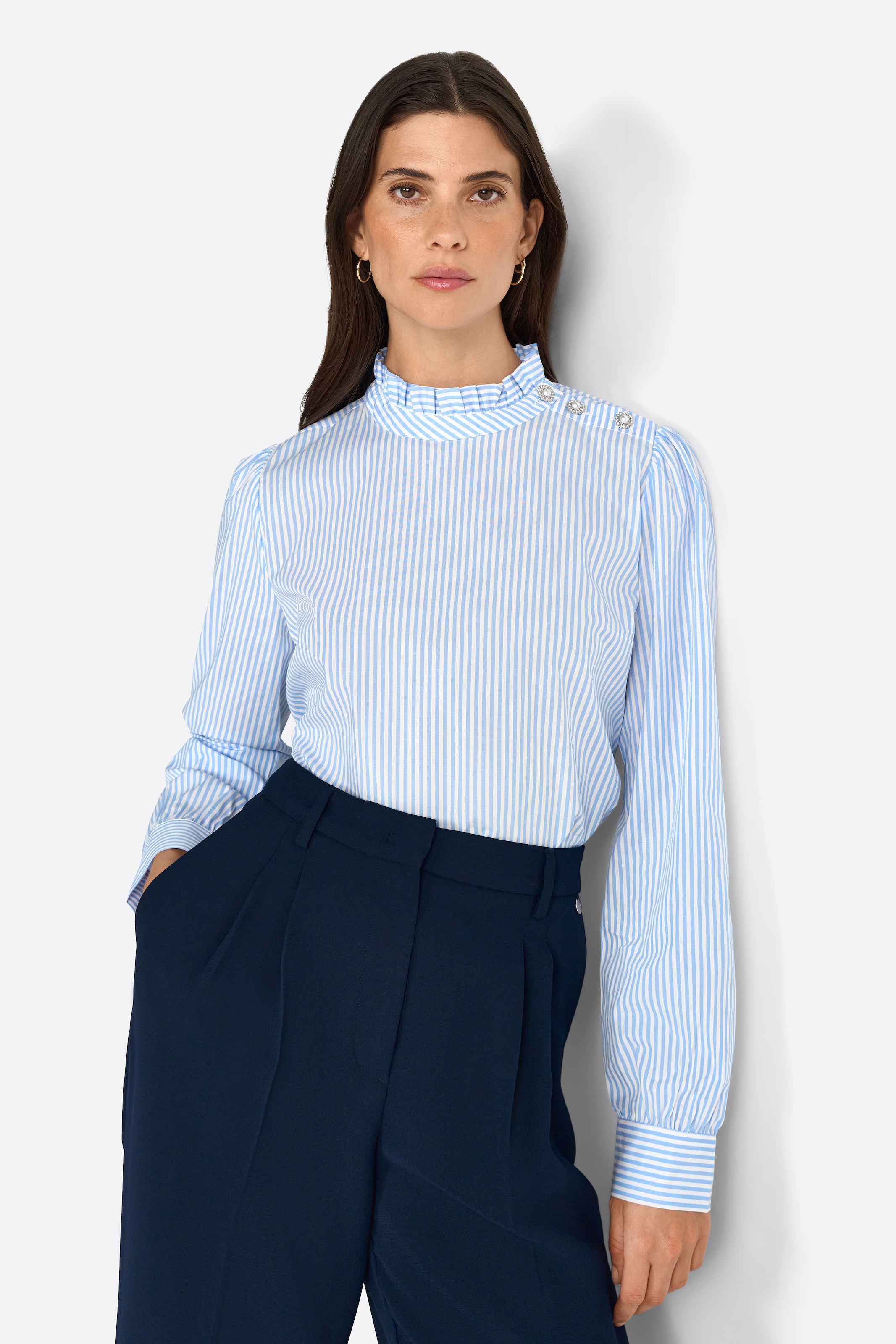 Image of RICHROYAL Langarmbluse mit Rüschendetails, gestreift, regular fit
