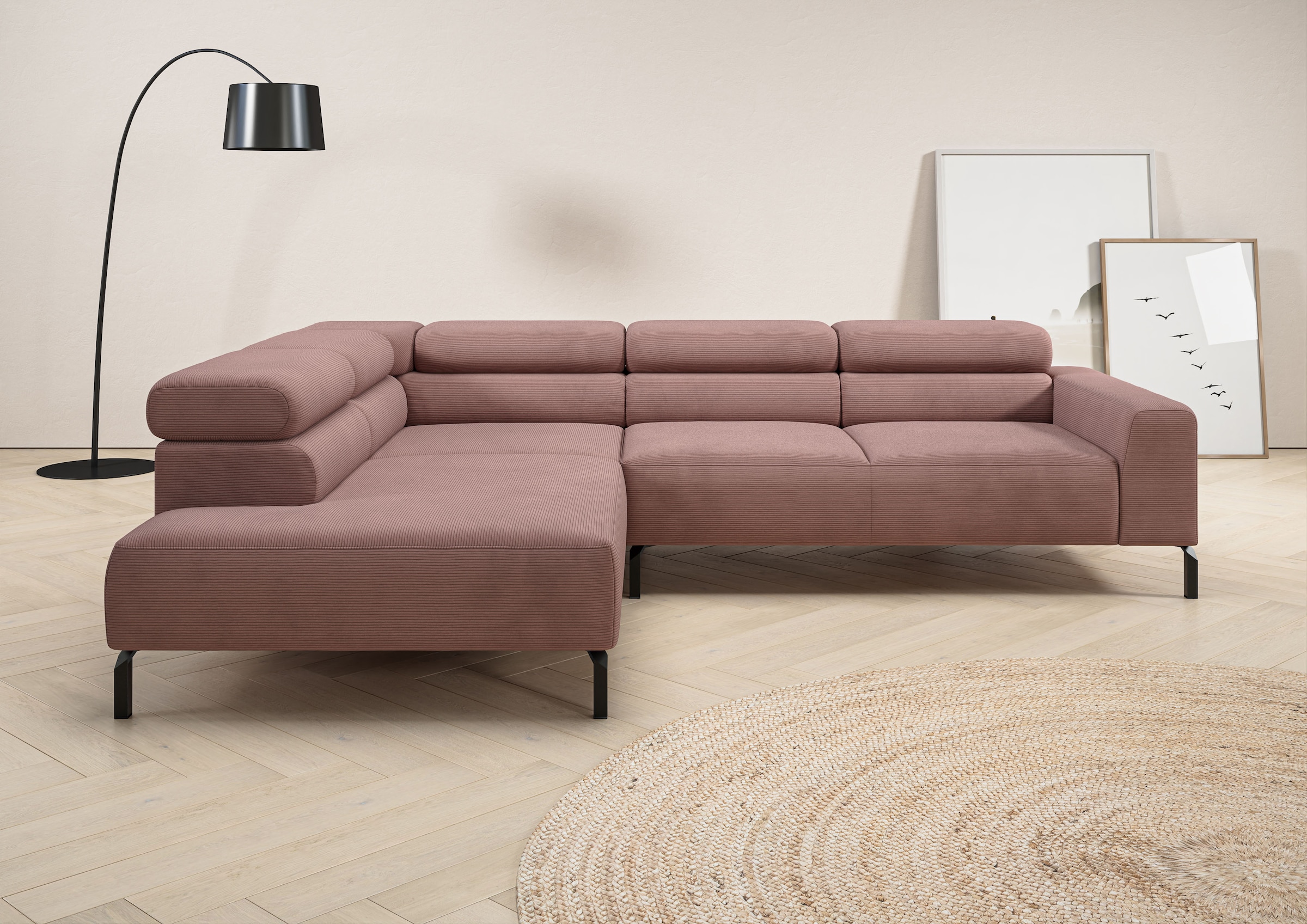 Image of Home affaire Ecksofa "Antonelli, L-Form, inkl. Kopfteilverstellung, Breite 276 cm, bequem" ohne Sitztiefenverstellung, in Feincord, altrosa
