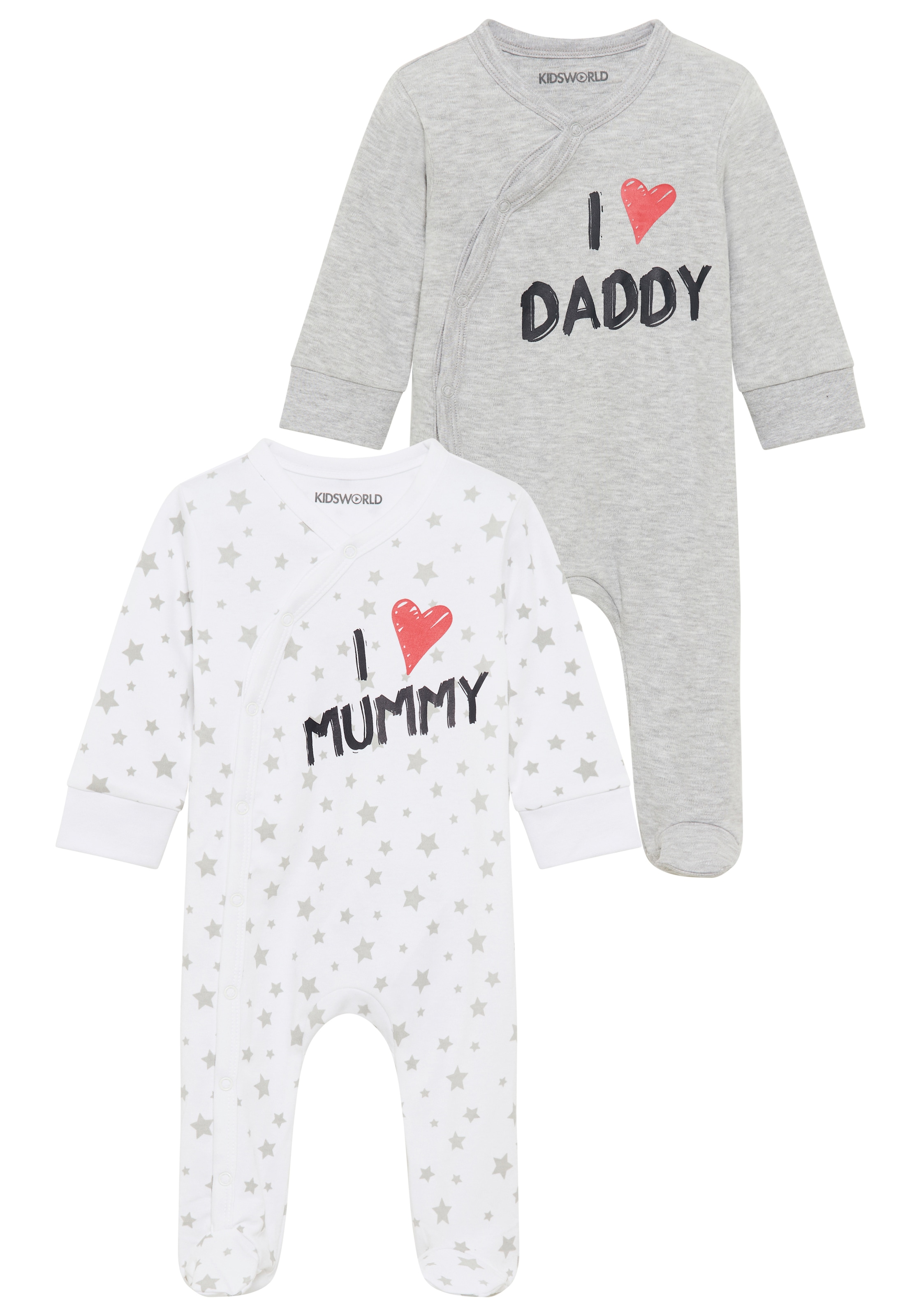 Image of KIDSWORLD Schlafoverall "2er Schlafoveralls: I love Mummy / I love Daddy" Packung, 2, 2 Stk. aus Bio-Baumwolle, Baby-Overalls