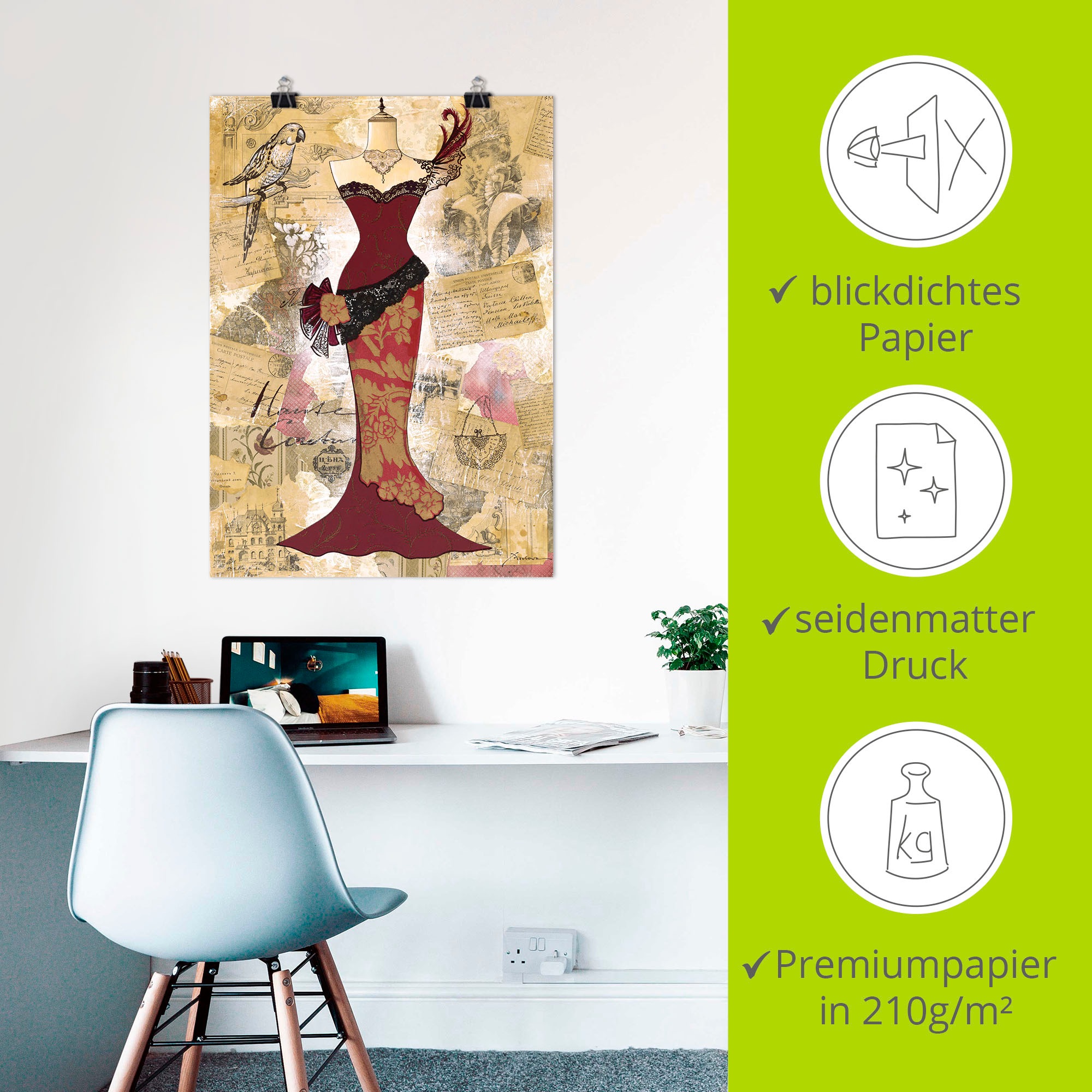 Artland Wandbild »Antikes Kleid - Collage«, Mode, (1 St.), als Alubild, Outdoorbild, Leinwandbild, Poster in verschied. Grössen