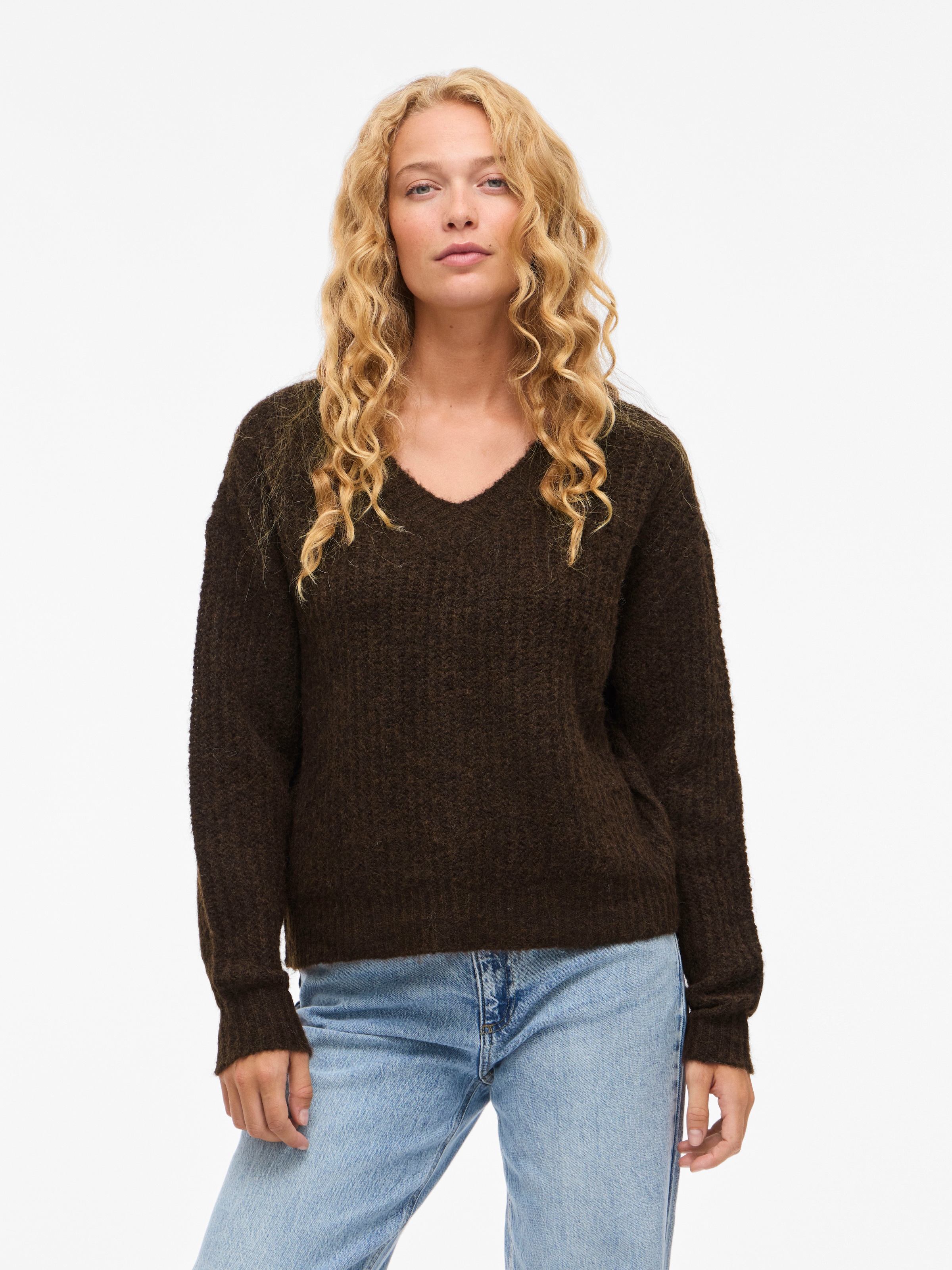 Image of Vila V-Ausschnitt-Pullover "VILAMPE V-NECK L/S KNIT TOP-NOOS" Materialmix, regular fit