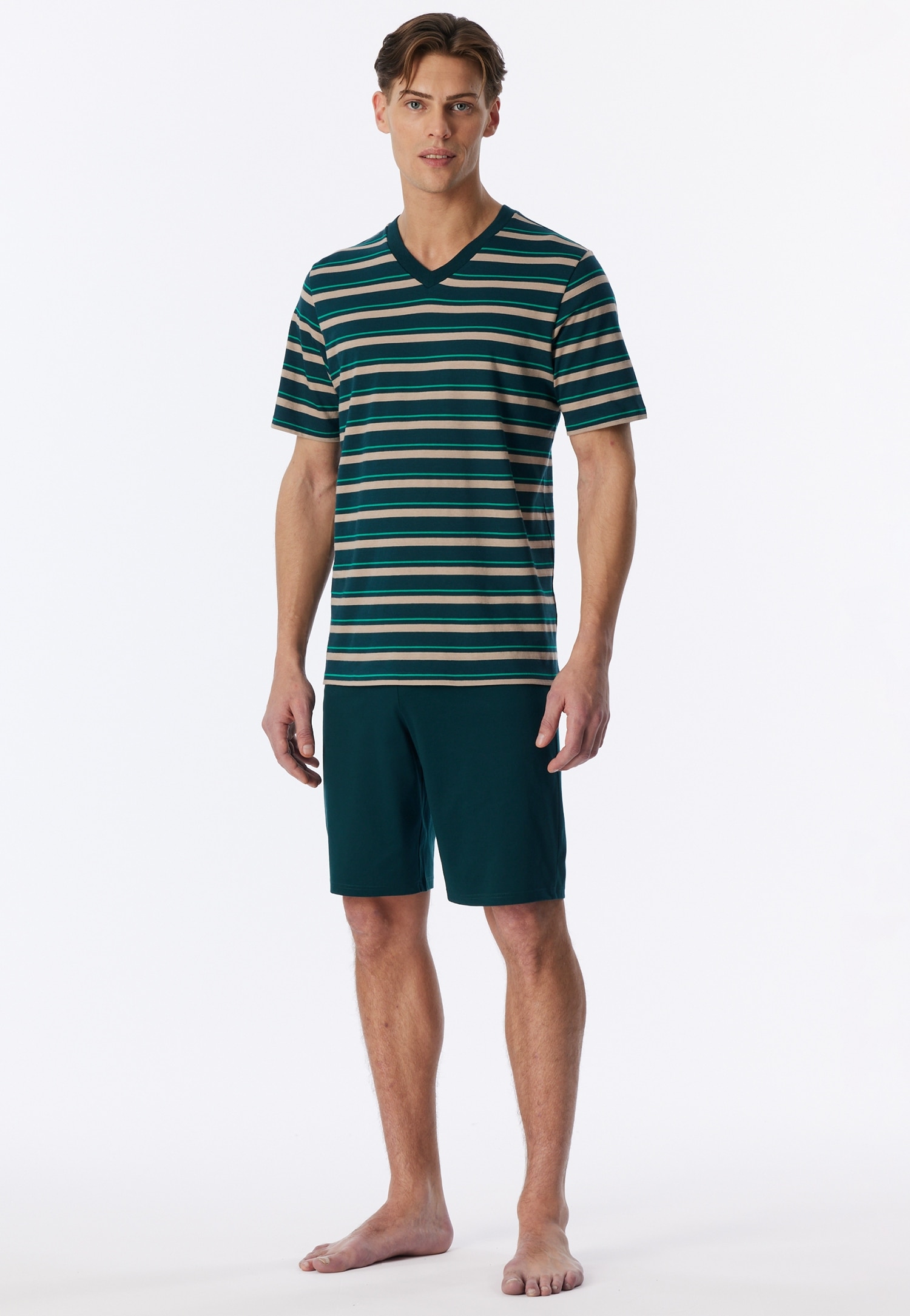 Image of Schiesser Shorty "Casual Nightwear" 2 V-Ausschnitt, Shorts in Uni mit Bindeband am Bund