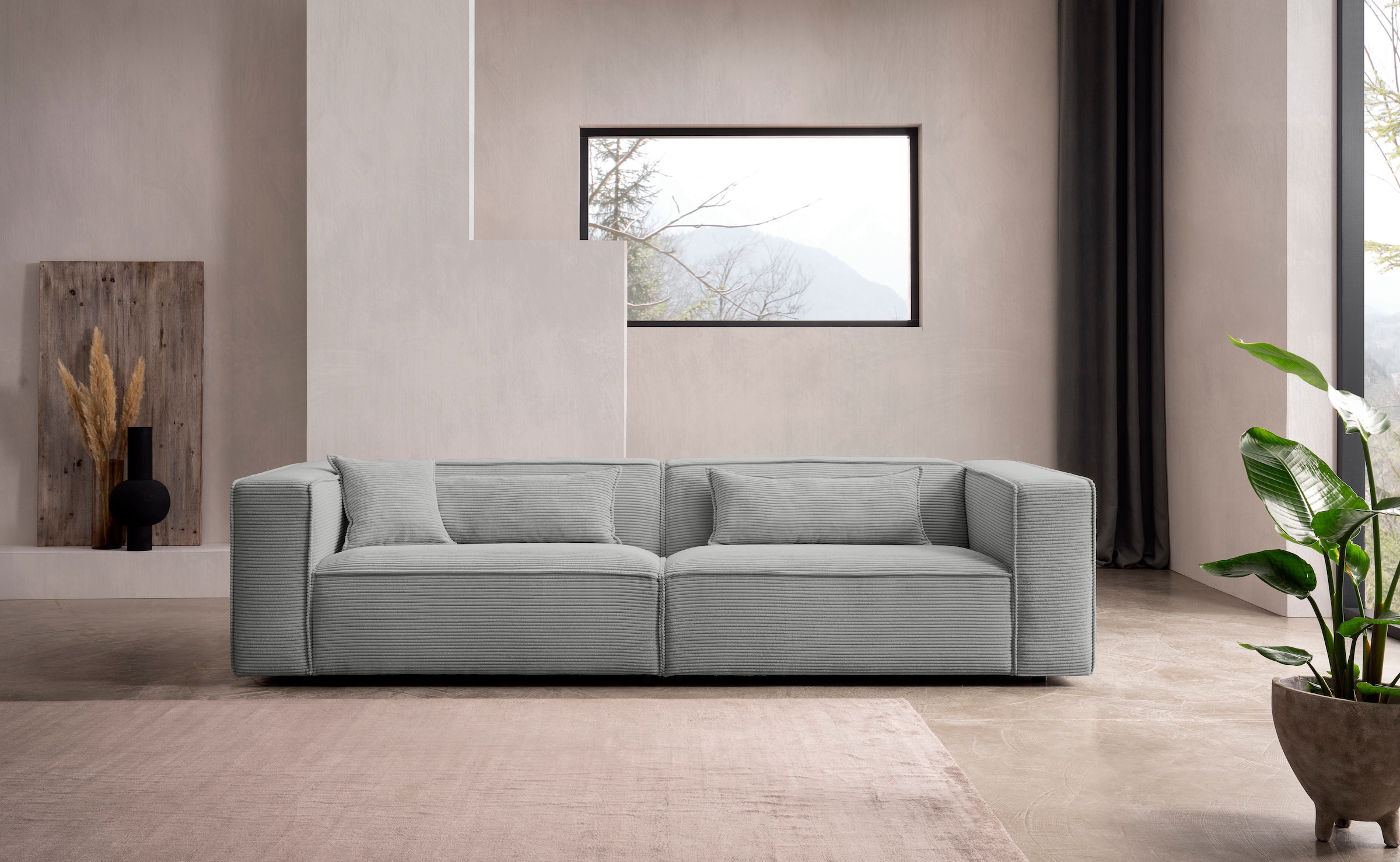LeGer Home by Lena Gercke 3-Sitzer »PIARA, Couch mit Kedernaht, Sofa in Cord oder Leinenoptik«, schwarze Füsse, bequemer Sitzkomfort