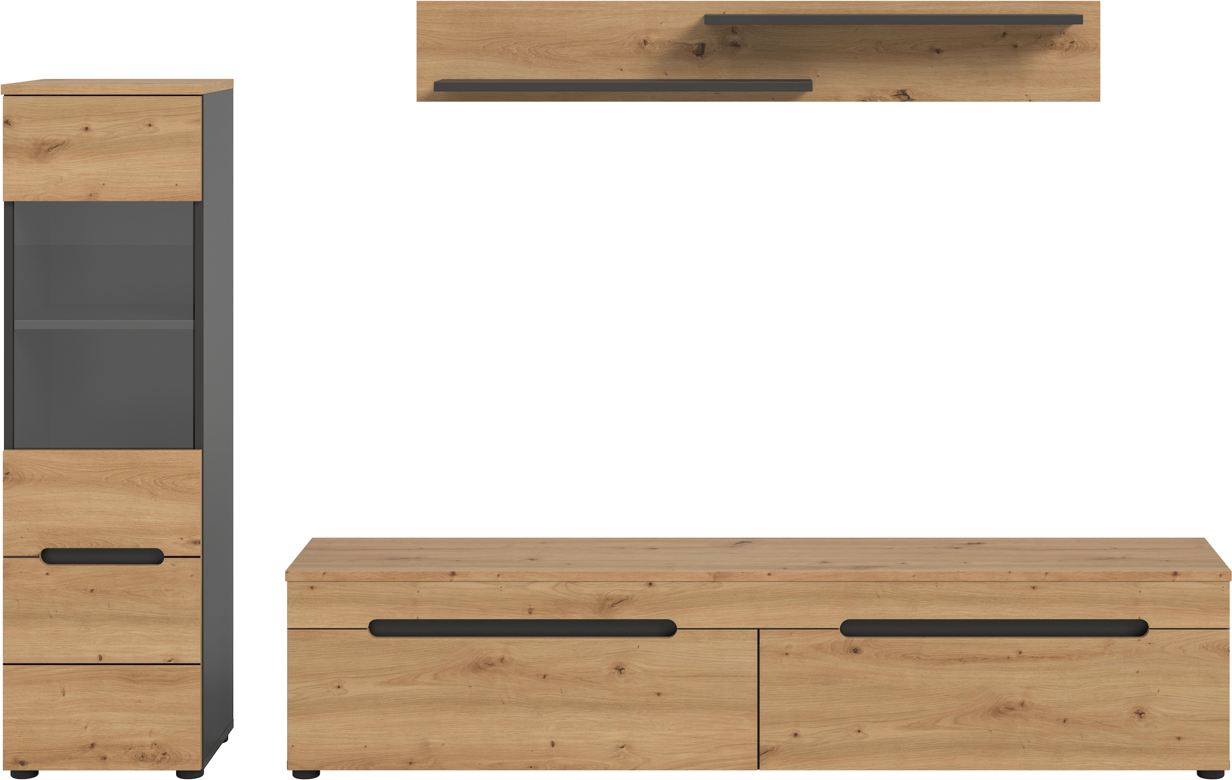 INOSIGN Wohnwand »REHAT, TOPSELLER!, 3-teilig, wahlweise stehend und hängend montierbar« Set bestehend aus: Vitrine, Lowboard und Wandboard, 2 Stk. tlg.