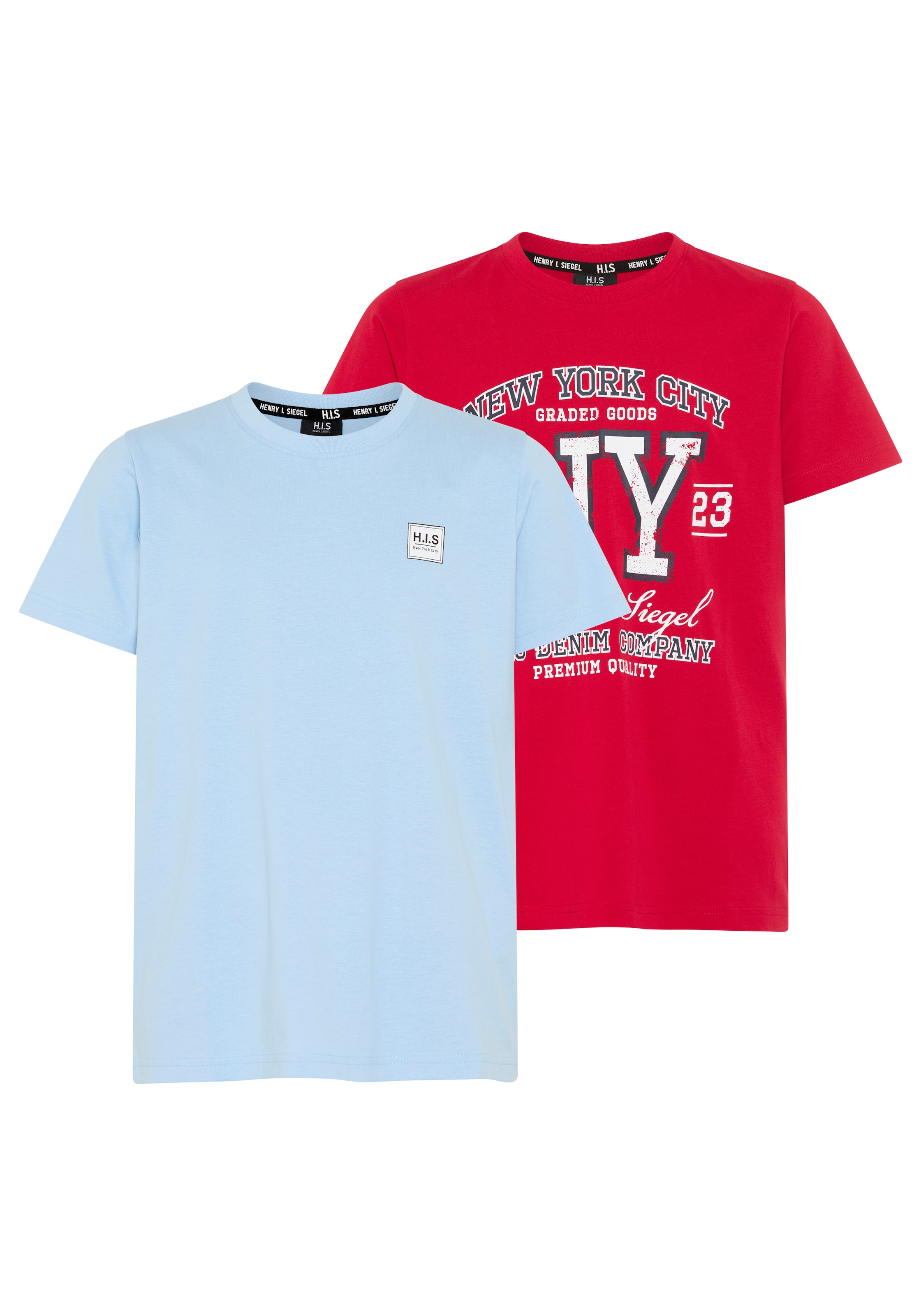 Image of H.I.S T-Shirt "2er Pack Shirts mit HIS-Logos für Jungen" Packung, 2, modischer Stil, Kurzarm, mit Logodruck, aus Baumwolle, für Jungen