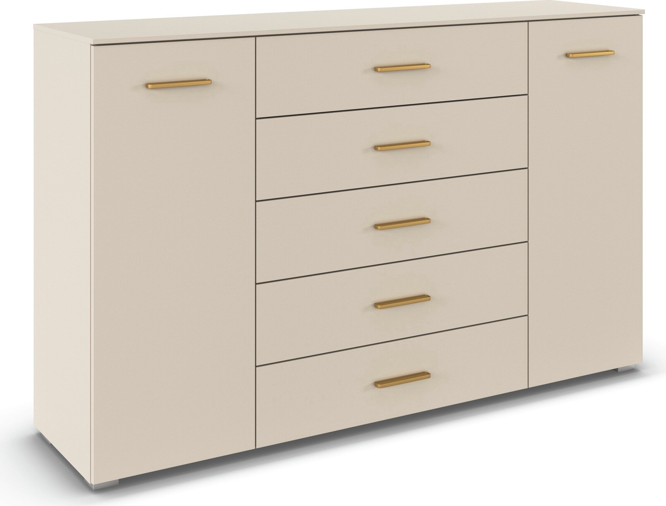 Image of GOODproduct Kombikommode "Sideboard Kommode Schubladen SCHNELLMONTAGESYSTEM ZELLARA by rauch-ONE" Kaschmir, 2-türig 5 Schubladen, Griffe Gold aus Metall MADE IN GERMANY