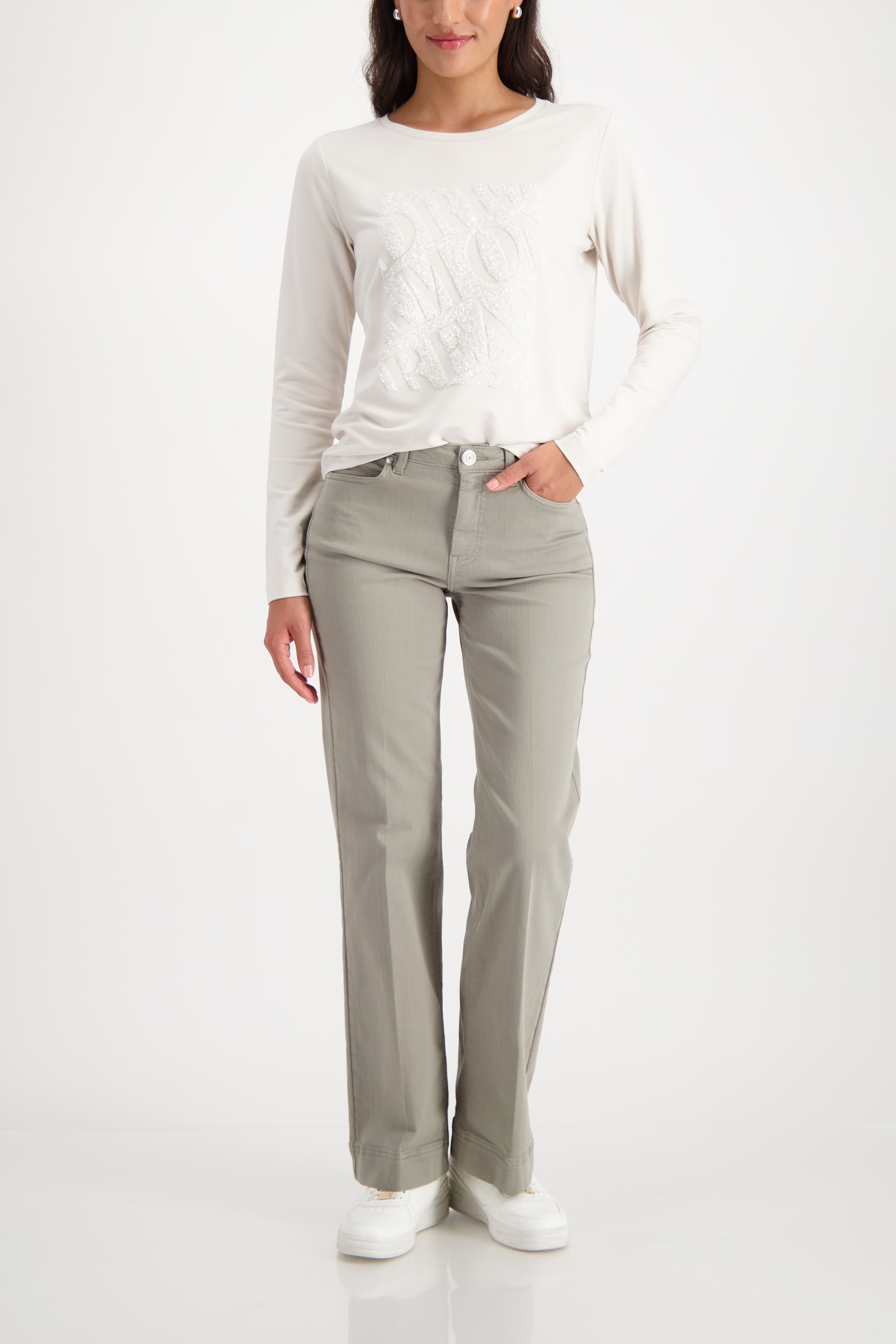 Monari Langarmshirt »Shirt Pailletten Stick« Regular fit mit Rundhalsausschnitt