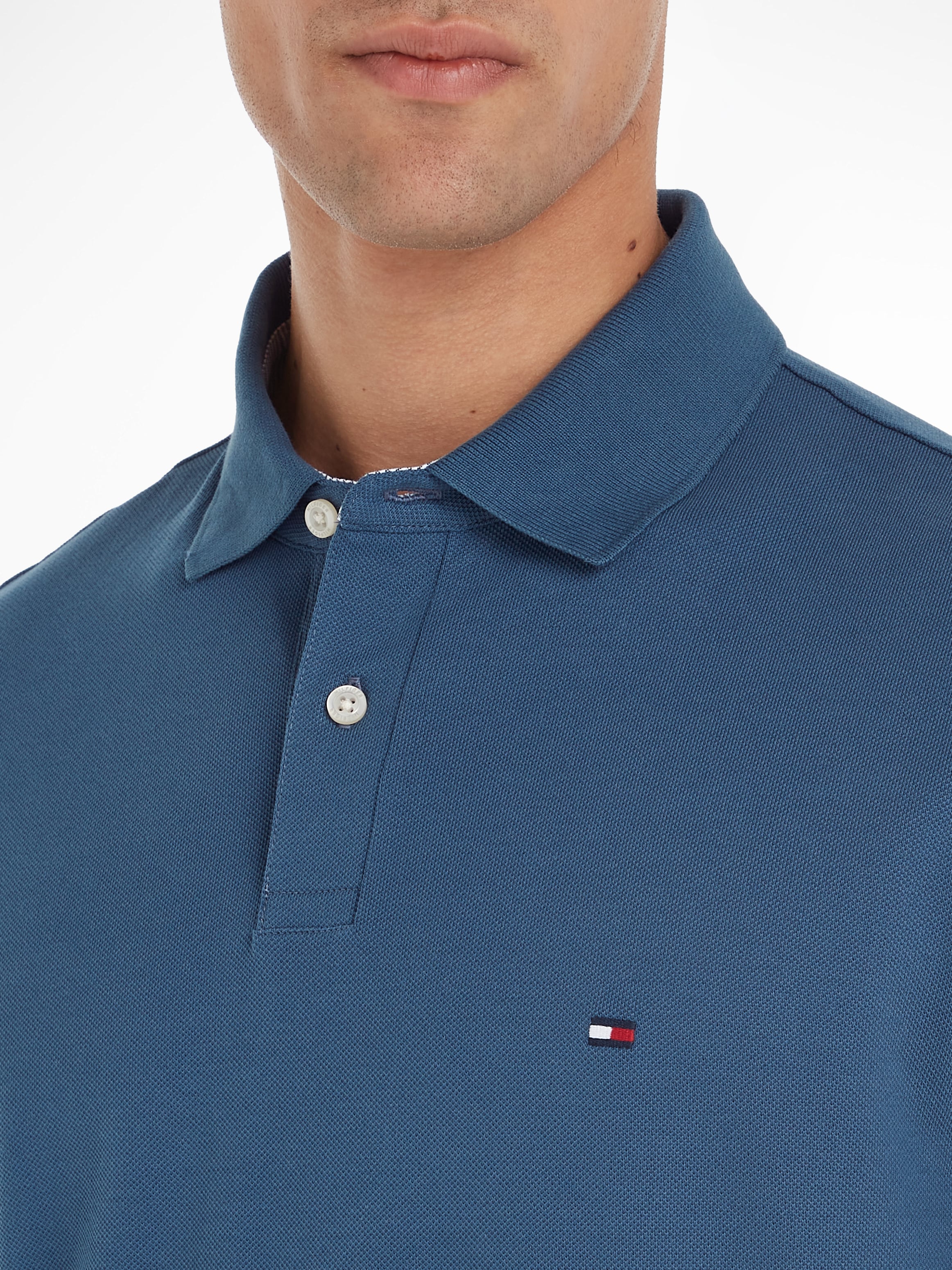 Tommy Hilfiger Polo »1985 REGULAR POLO mit Kontraststreifen und Knopfleiste« unifarben, sportlich, regular fit, Baumwollmix, Polokragen