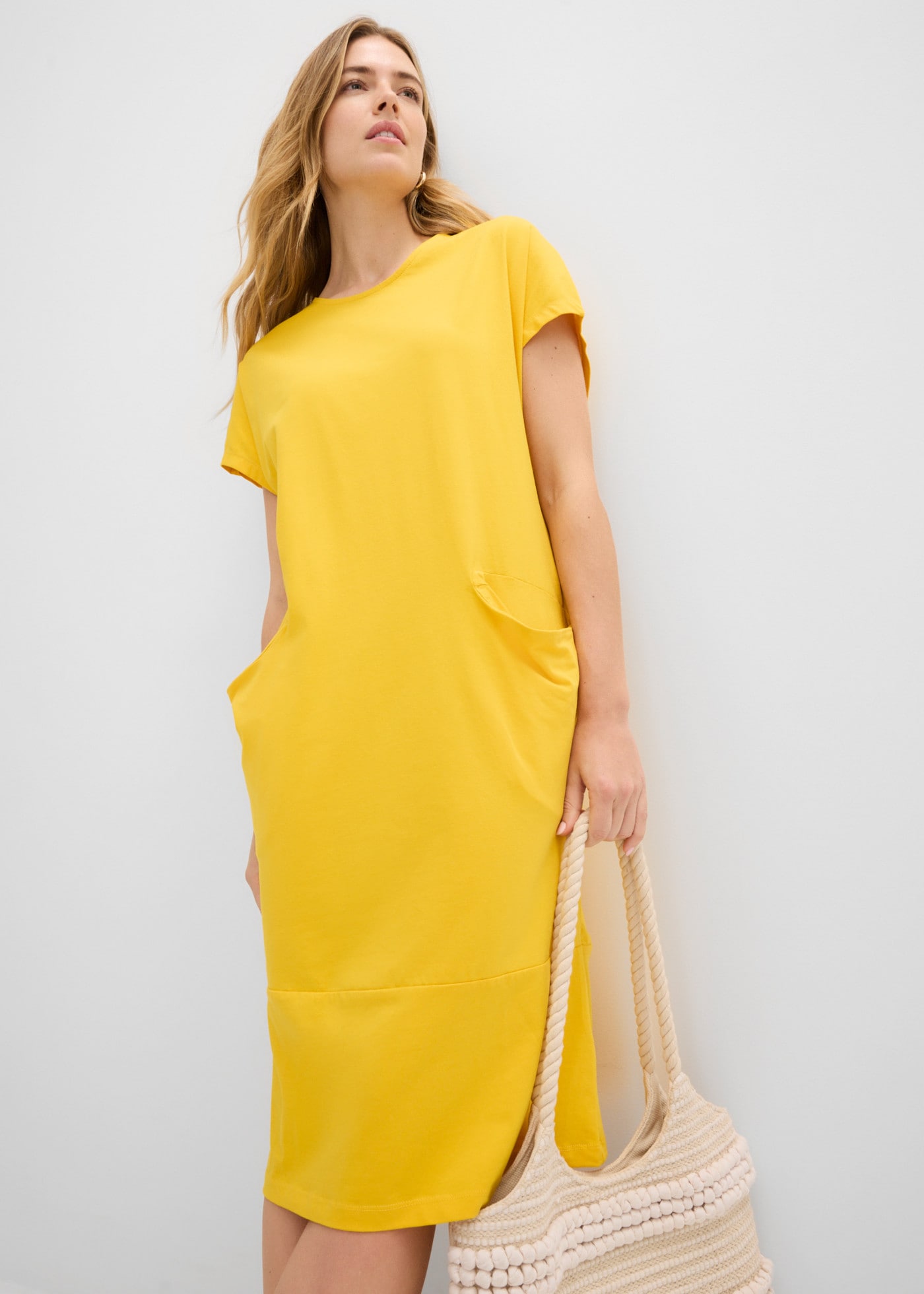 Image of bonprix Jerseykleid "Jerseykleid mit Taschen" für vielseitige Anlässe, aus Baumwolle und Elasthan, knielang