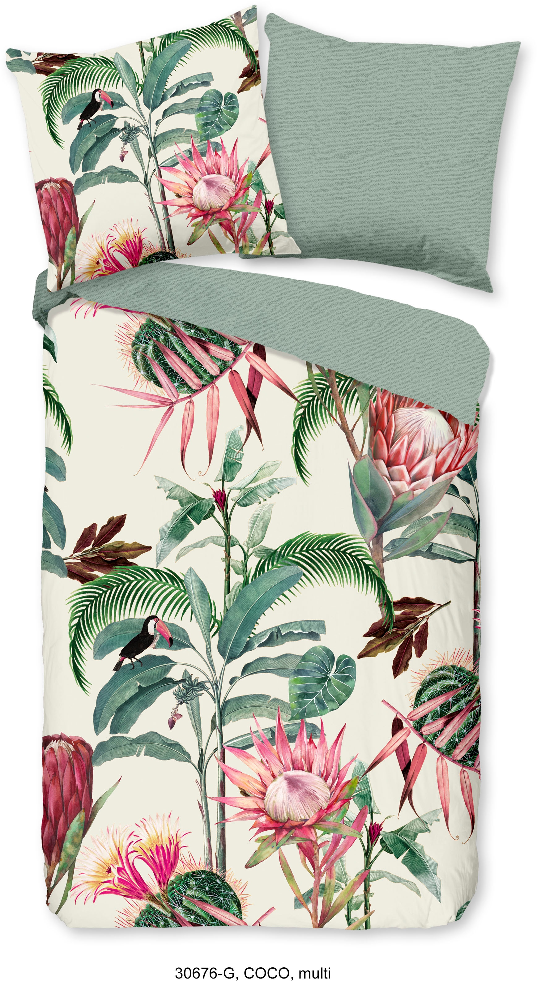 good morning Wendebettwäsche »Coco«, 100% Baumwolle, 135x200, 2 Teilig, Reissverschluss, Wendeoptik, Palme