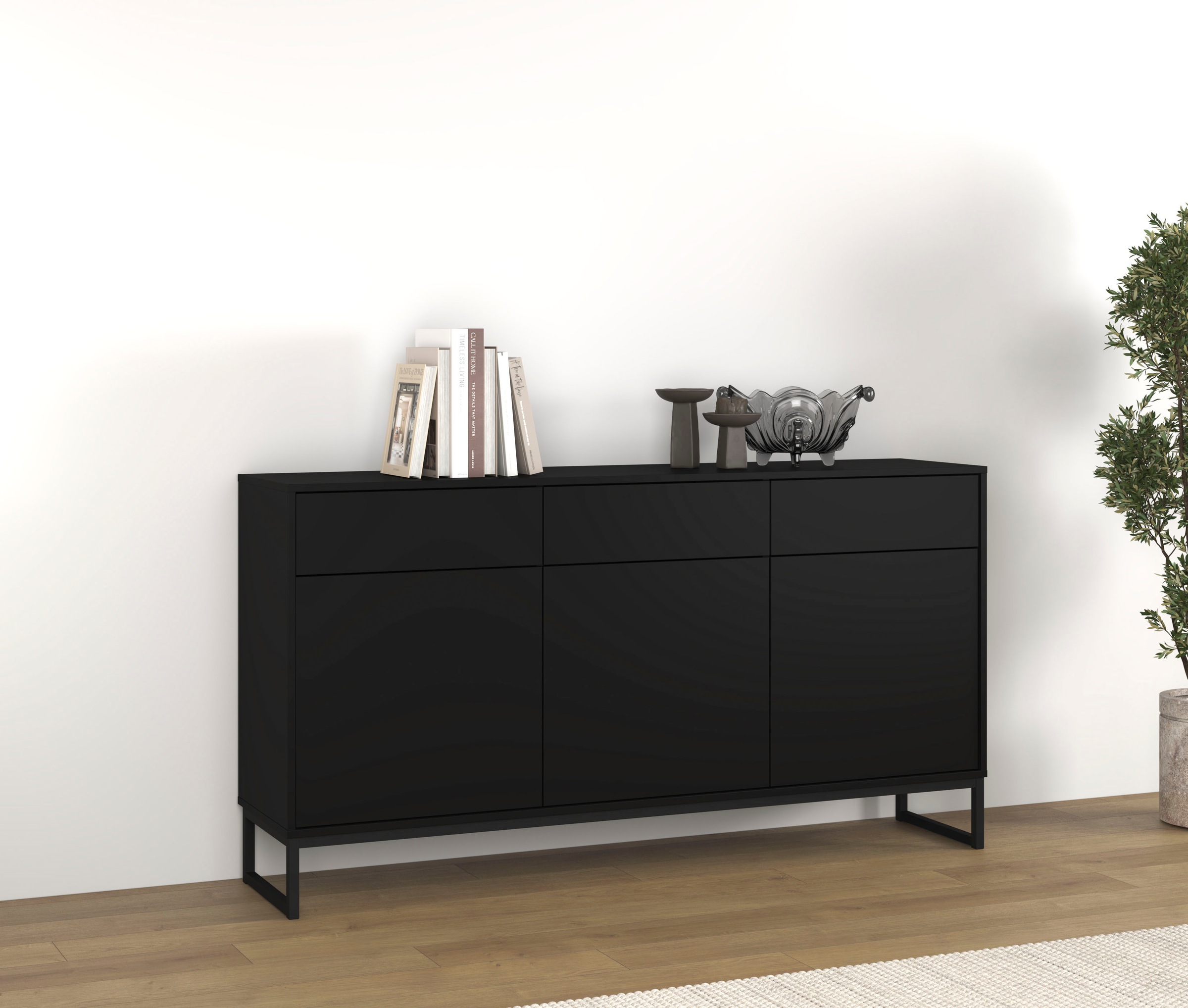 Image of GOODproduct Sideboard "Olbia, Breite 157 cm, grifflose Kommode 3 Türen/3 Schubkästen." Schubladenkommode mit viel Stauraum, Einlegeböden verstellbar