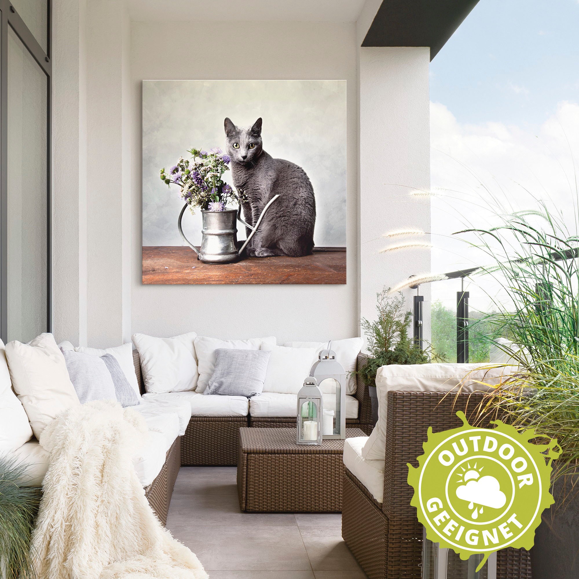 Artland Wandbild »Katze mit Deko«, Haustiere, (1 St.), als Alubild, Outdoorbild, Leinwandbild in verschied. Grössen