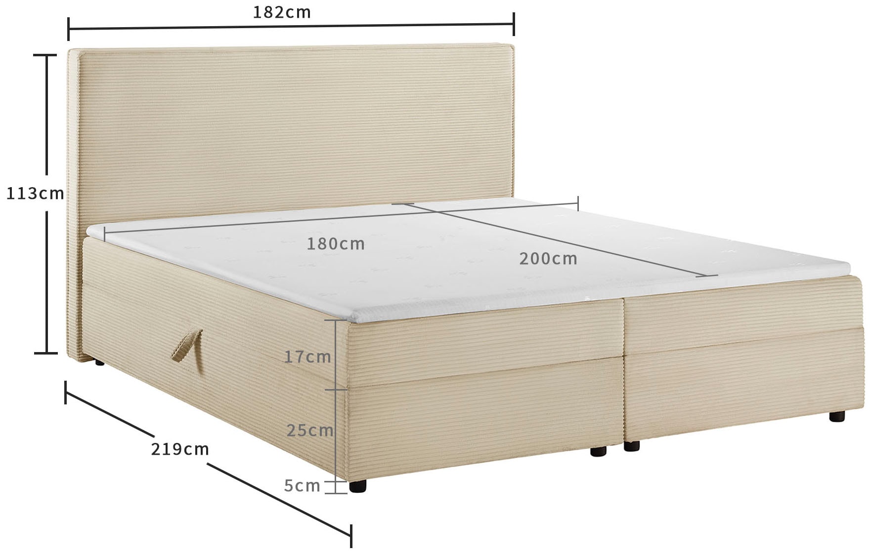 GOODproduct Boxbett »Eliaas inkl. Bettkasten und Topper, Liegefläche 180x200cm« erhältlich in hochwertigem Cord-Stoff, inkl. Aufbauvideo