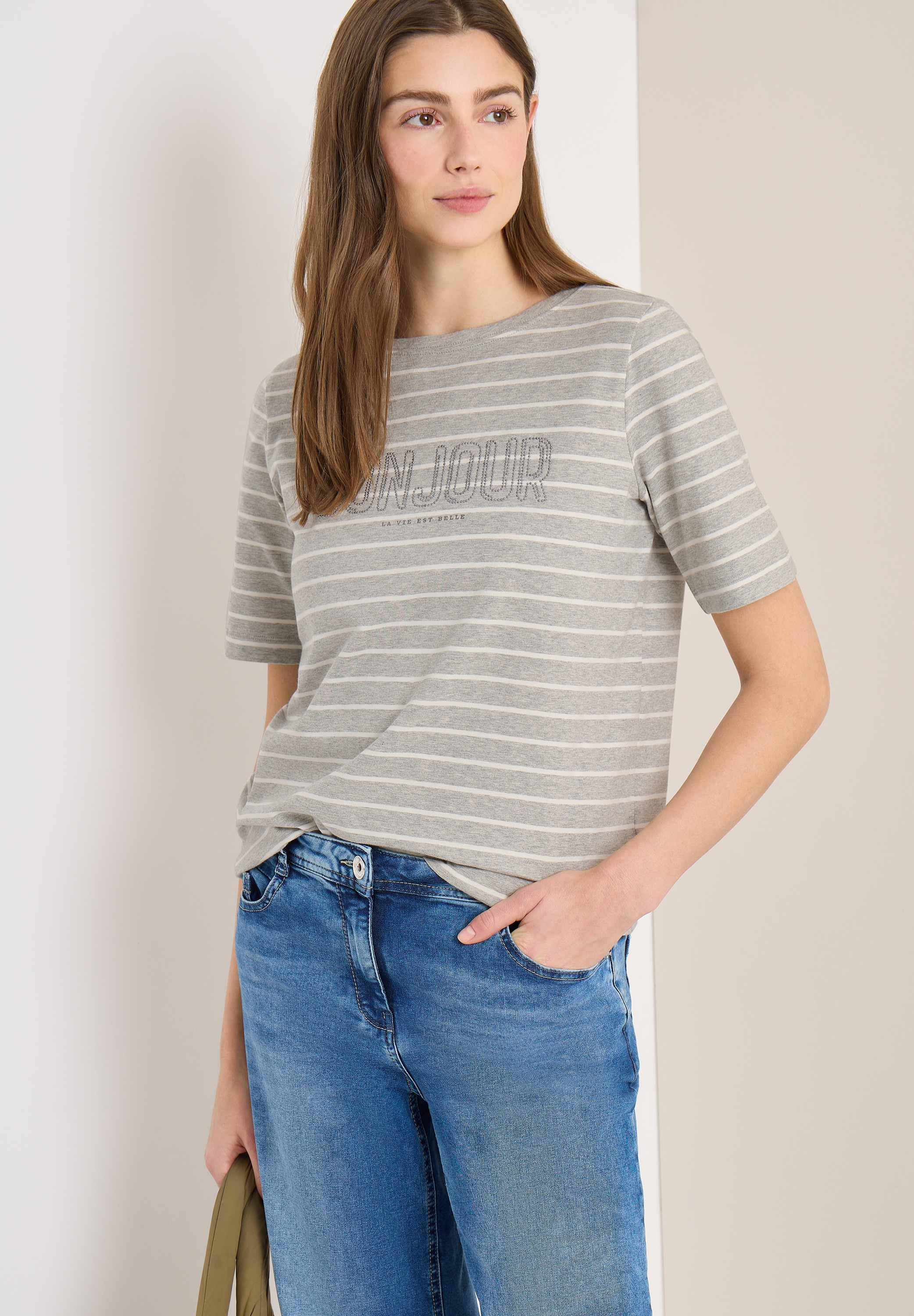 Image of Cecil Kurzarmshirt Sommershirt mit Streifen und Wording
