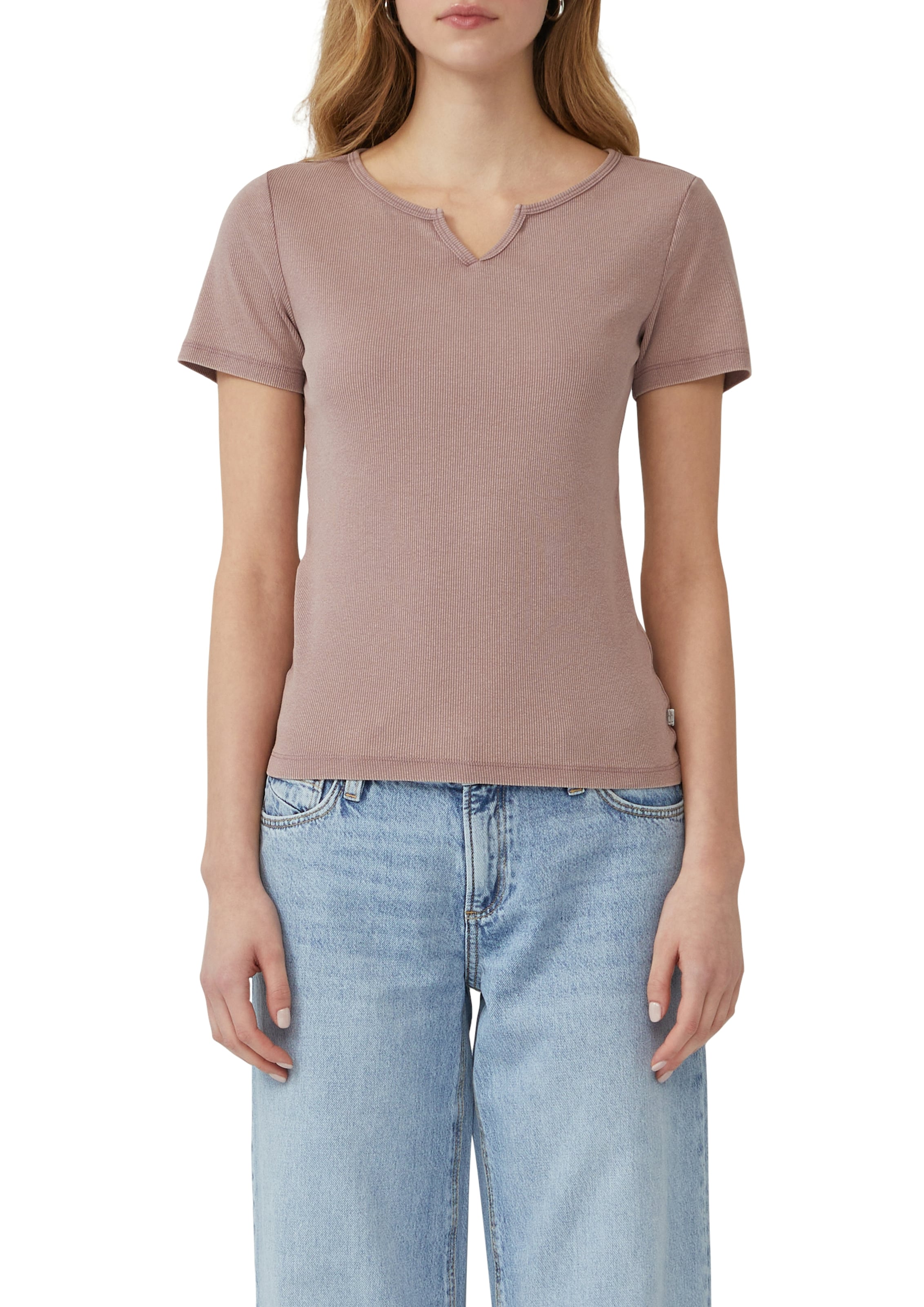 Image of QS T-Shirt in Ripp-Optik und mit Splitneck