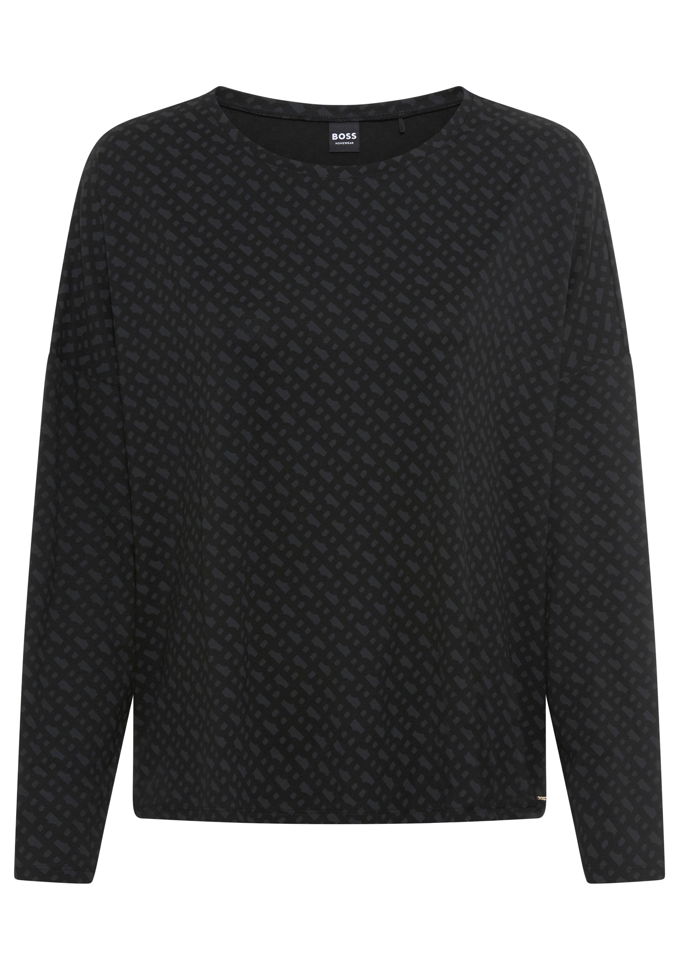 BOSS Pyjamaoberteil mit Monogramm-Print und Fledermausärmeln, Rundhalsausschnitt