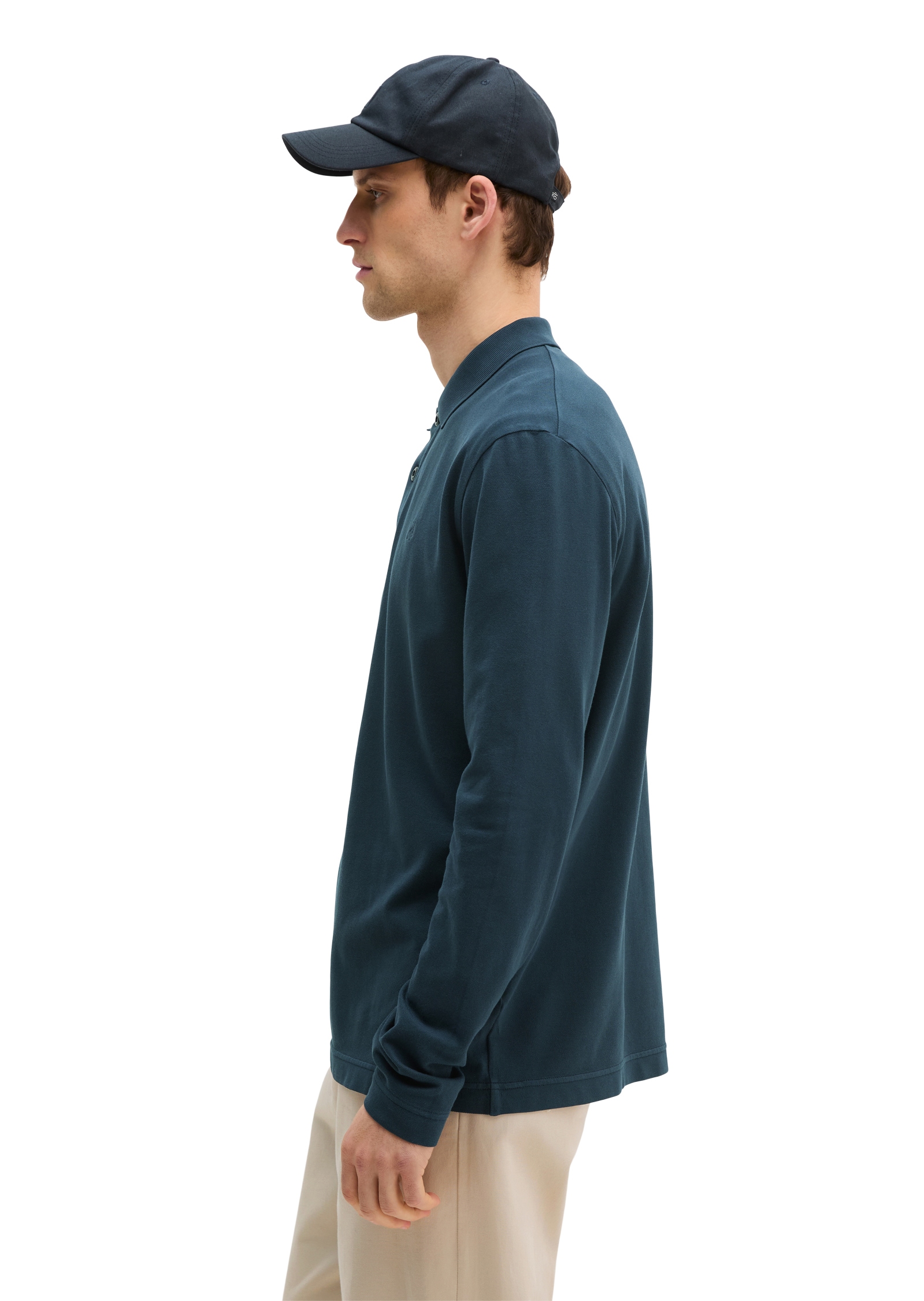 Marc O'Polo Polo à manches longues Piqué regular fit aus Bio-Baumwolle mit Elasthan