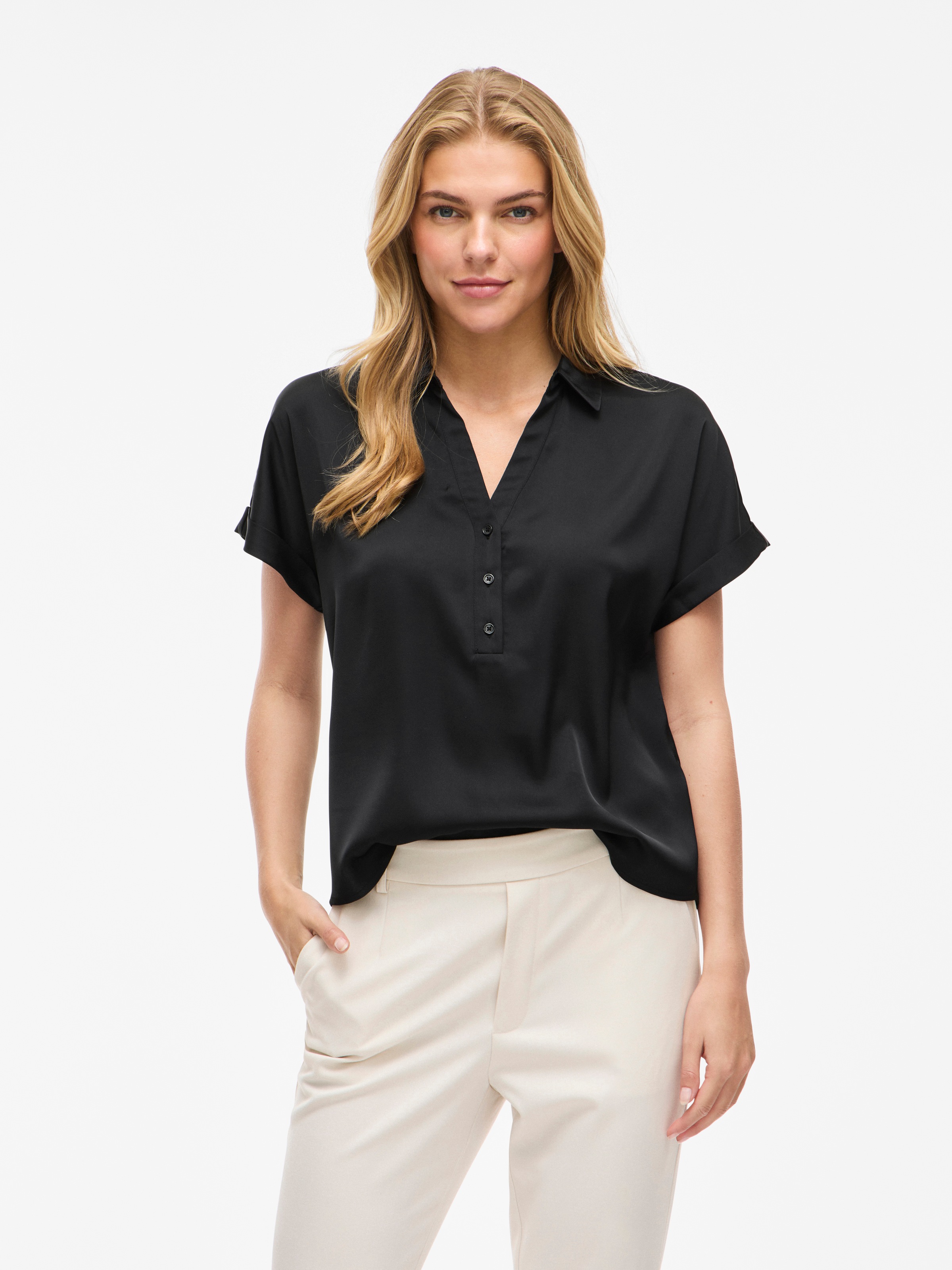 Image of Vila Kurzarmbluse "VIENNA RAVENNA S/S TOP - NOOS" Kunstfaser, regular fit
