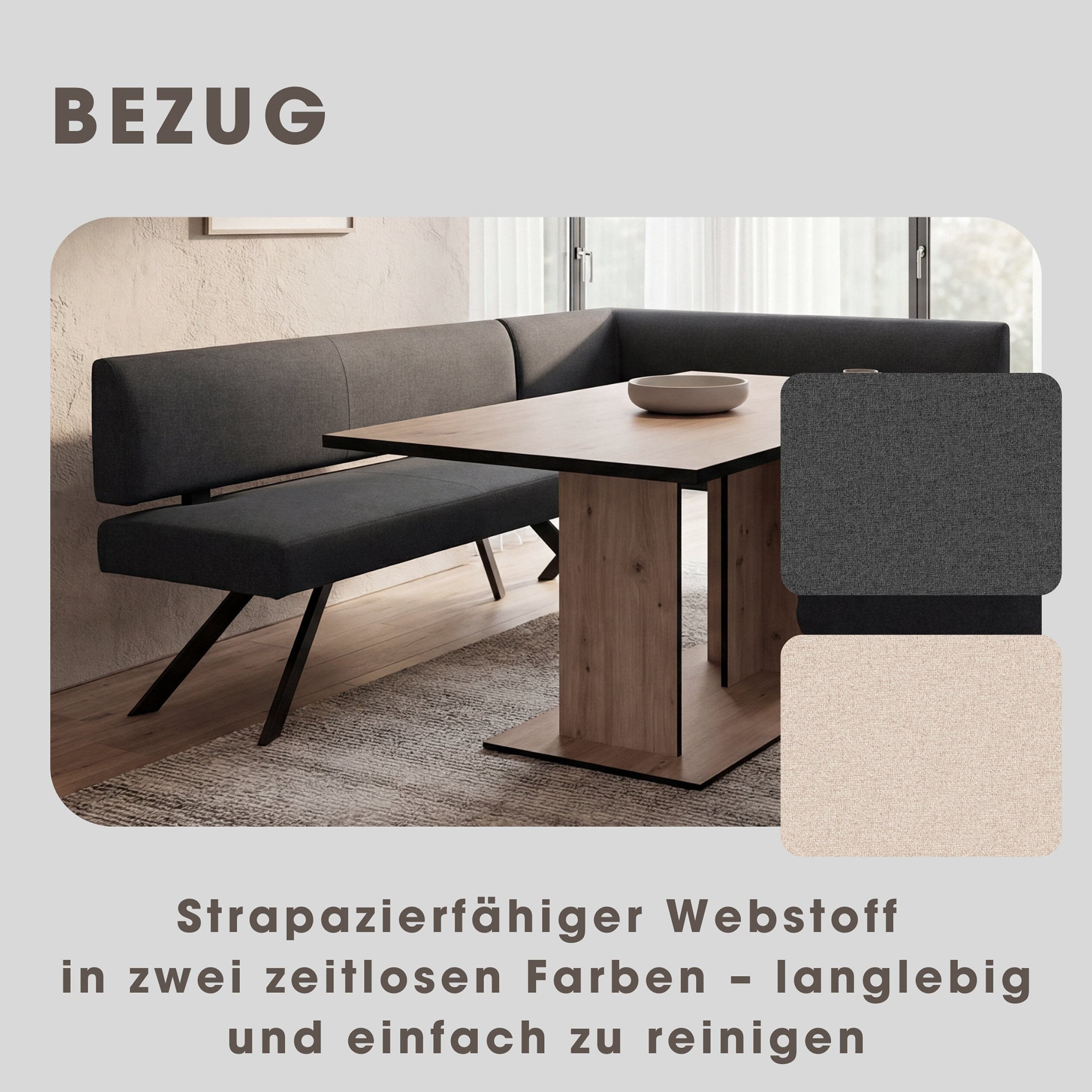 byLIVING Eckbank »TORONTO« Webstoff, bis 160 kg, Taschenfederkern, 4-Fussgestell, 3 Sitzplätze