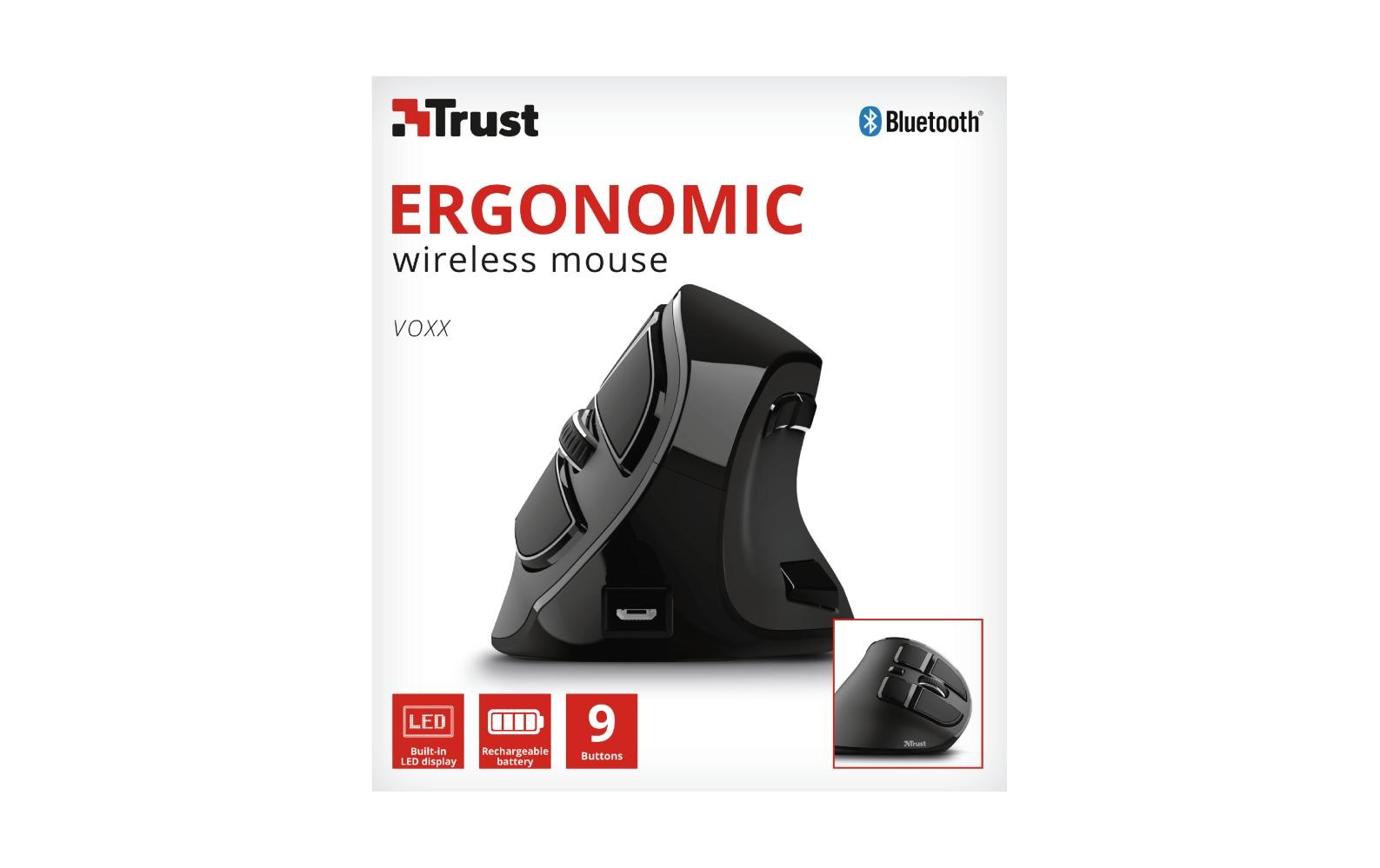 Trust ergonomische Maus »Voxx Rechar«, Bluetooth-USB, Rechtshänder