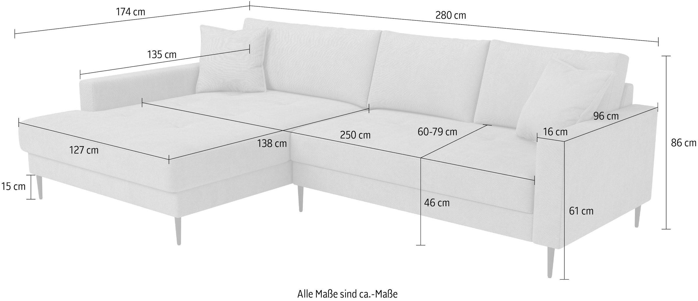 Trends by HG Canapé d'angle »Summer L-Form, B: 280cm, in Cord & Struktur« optionnellement avec appuie-tête, pieds en métal noir