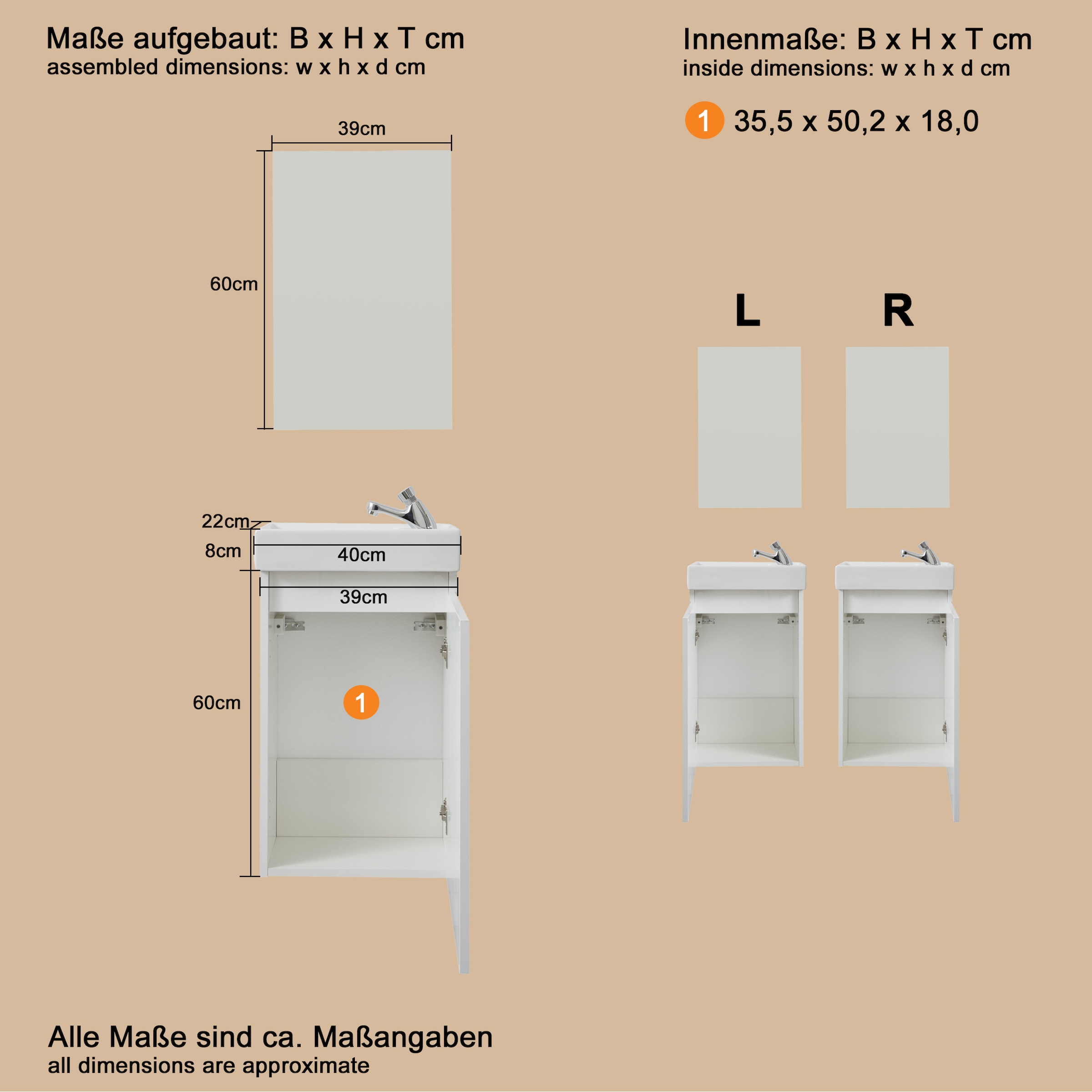 welltime Badmöbel-Set »Oslo 2-teilig«, (Komplett-Set, 3 St.), Set: Waschbeckenunterschrank mit Becken & Spiegel