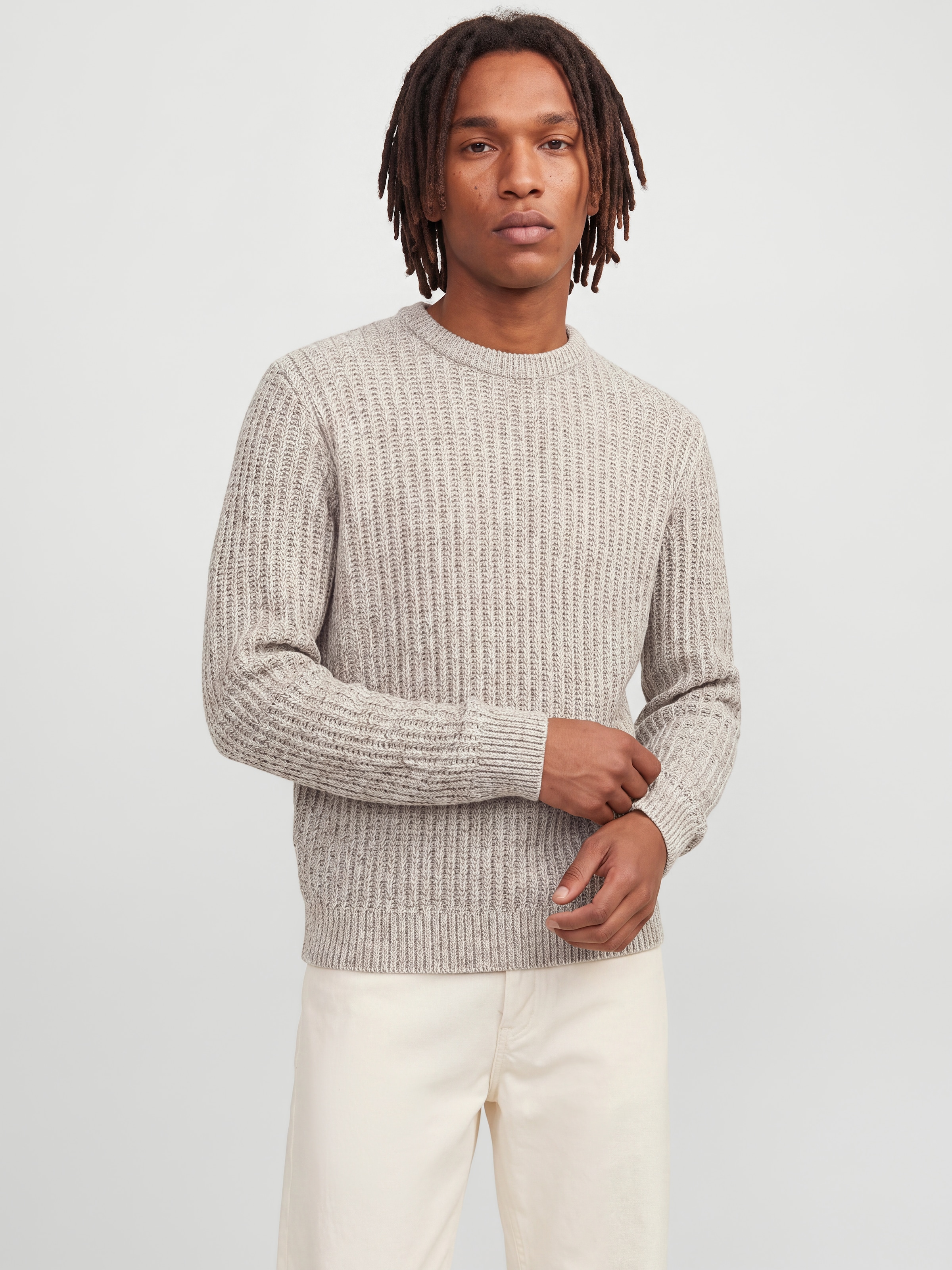 Image of Jack & Jones Rundhalspullover "JJJAXON KNIT CREW NECK" Materialmix, normal geschnitten