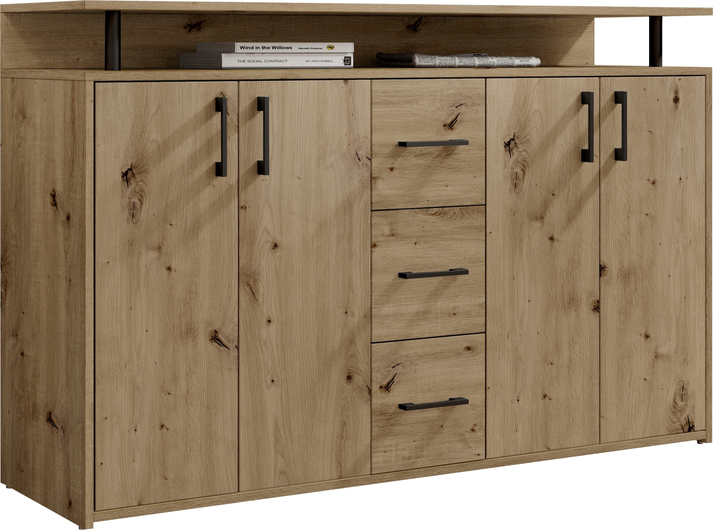 HBZ Sideboard »Drivno Sideboard, B/H/T 139x90x34 cm« 1 Stk. tlg. Breite 139cm, Kugelauszug, Einlegeböden verstellbar, 3 Schubkästen