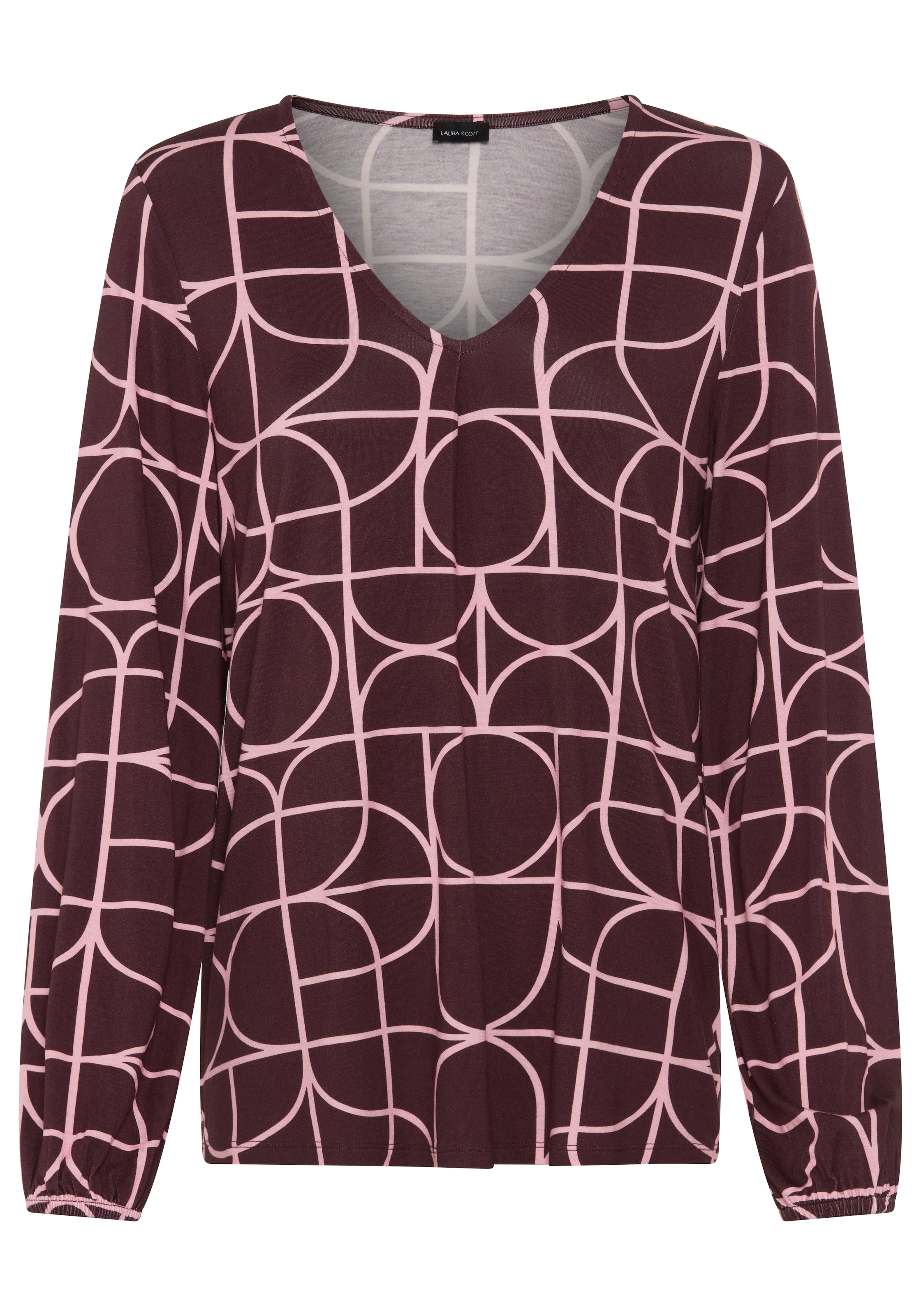 Laura Scott Langarmshirt figurumspielende Passform, hüftlanger Schnitt, V-Ausschnitt
