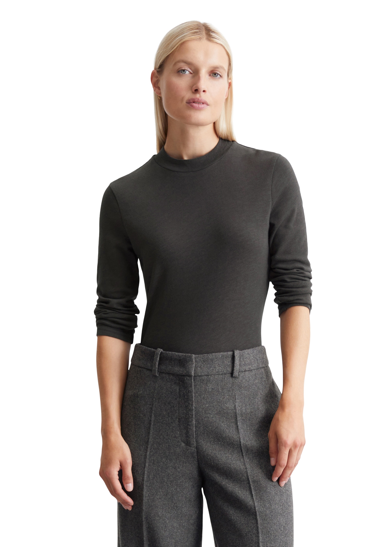 Longsleeve, mit kleinem Mockneck-Kragen