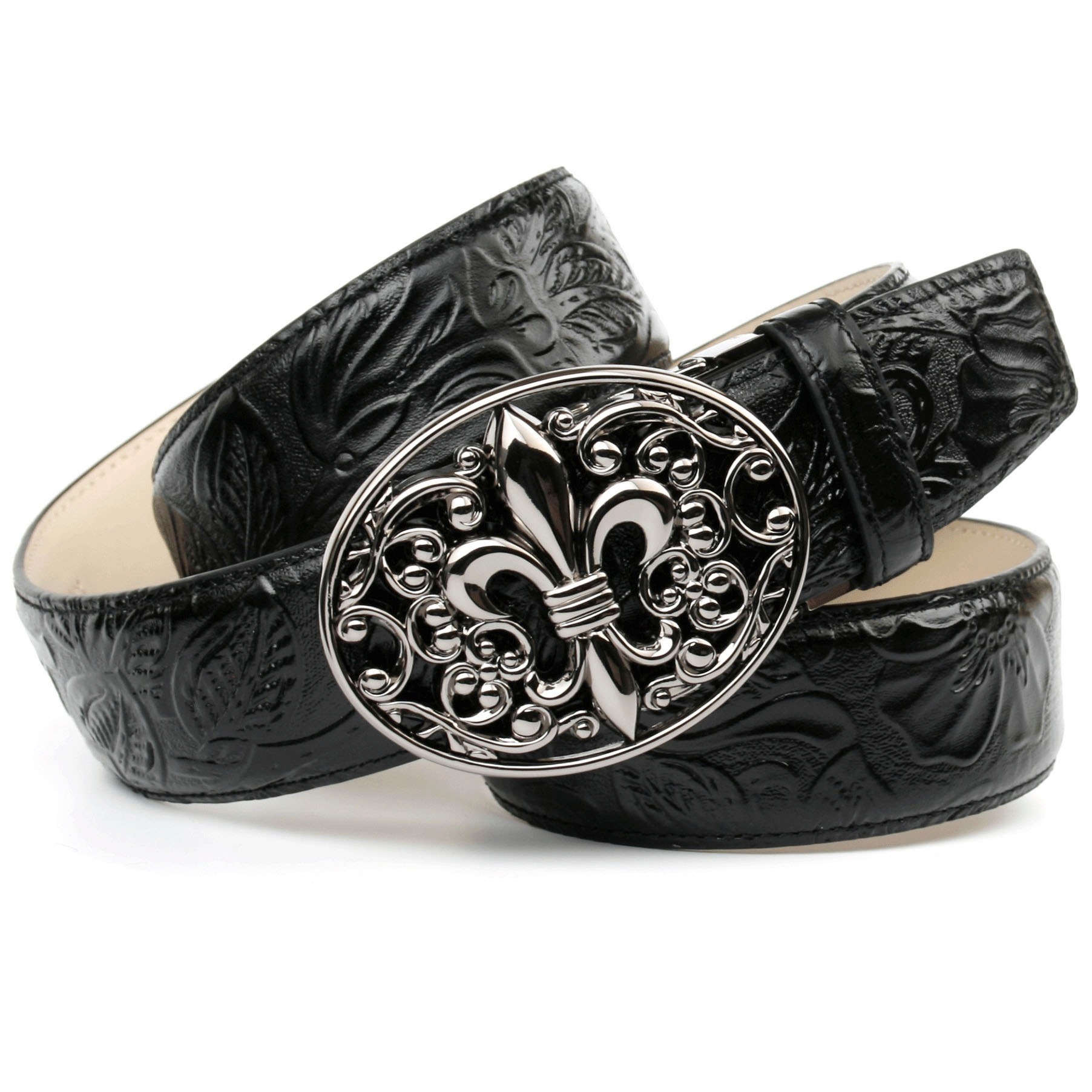 Image of Anthoni Crown Ledergürtel, mit Blumen-Prägung, Schliesse mit Lilie bei Ackermann Versand Schweiz