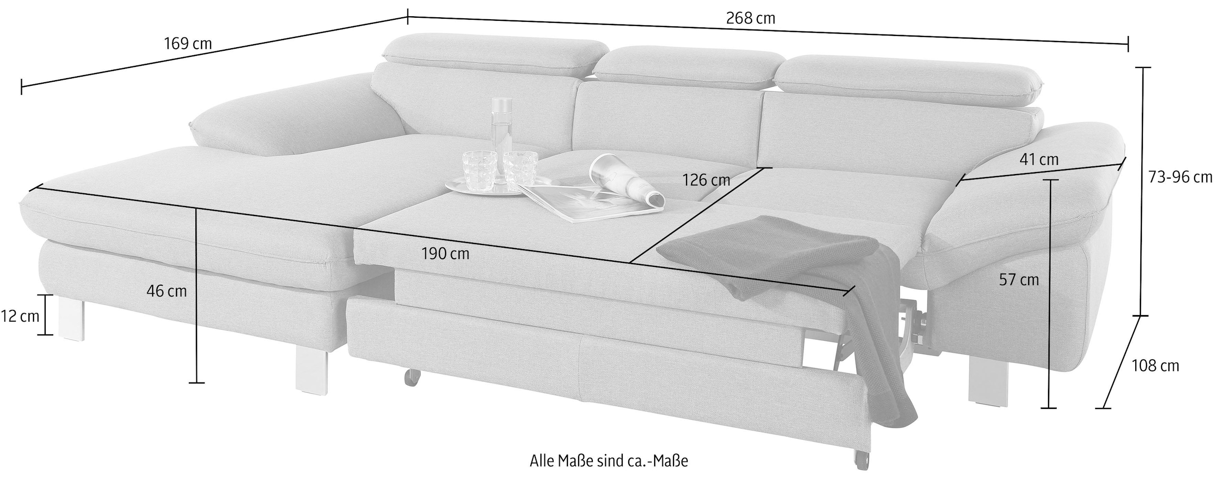 COTTA Ecksofa »Driver L-Form«, mit Kopfteilverstellung, wahlweise mit Bettfunktion