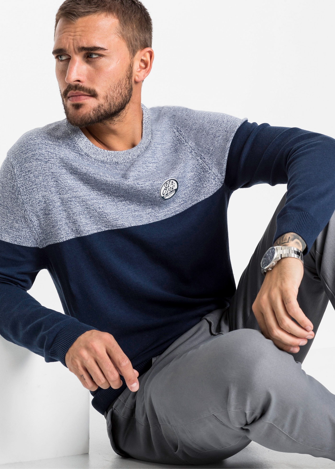 bonprix Strickpullover »Feinstrickpullover im Colourblocking mit Baumwolle«, Feinstrickpullover im Colourblocking mit Baumwolle
